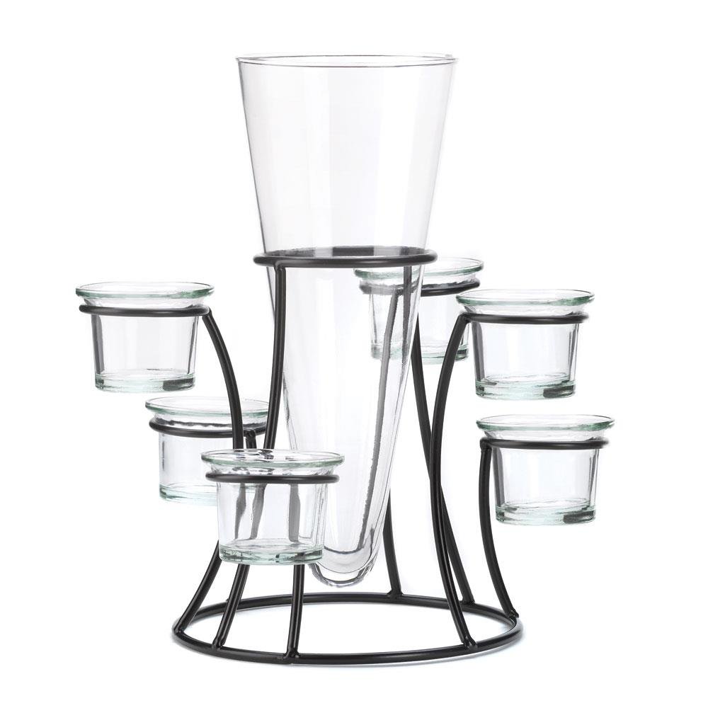 Elegant Pair of Circular Candle Holders with 6 Glass Vases - Perfect for Wedding Centerpieces, Dining Table Decor, and Romantic Home Ambiance