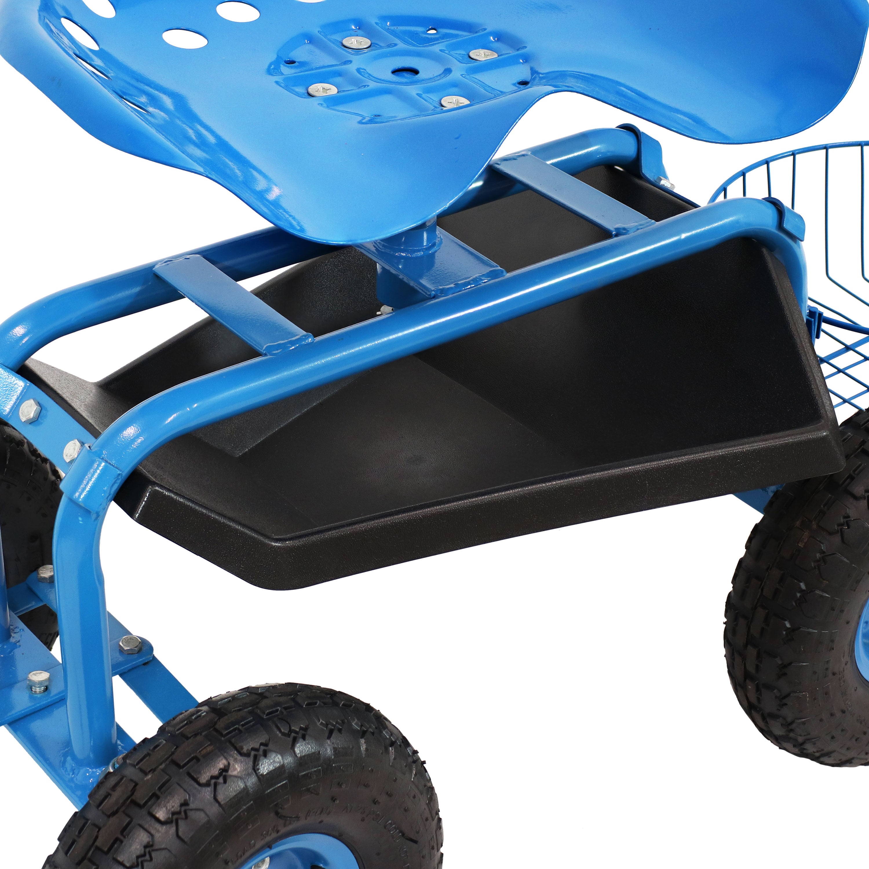 Sunnydaze Rolling Garden Cart with Swivel Seat, Handle & Basket - Heavy Duty Outdoor Utility Wagon for Gardening, Landscaping & Yard Work