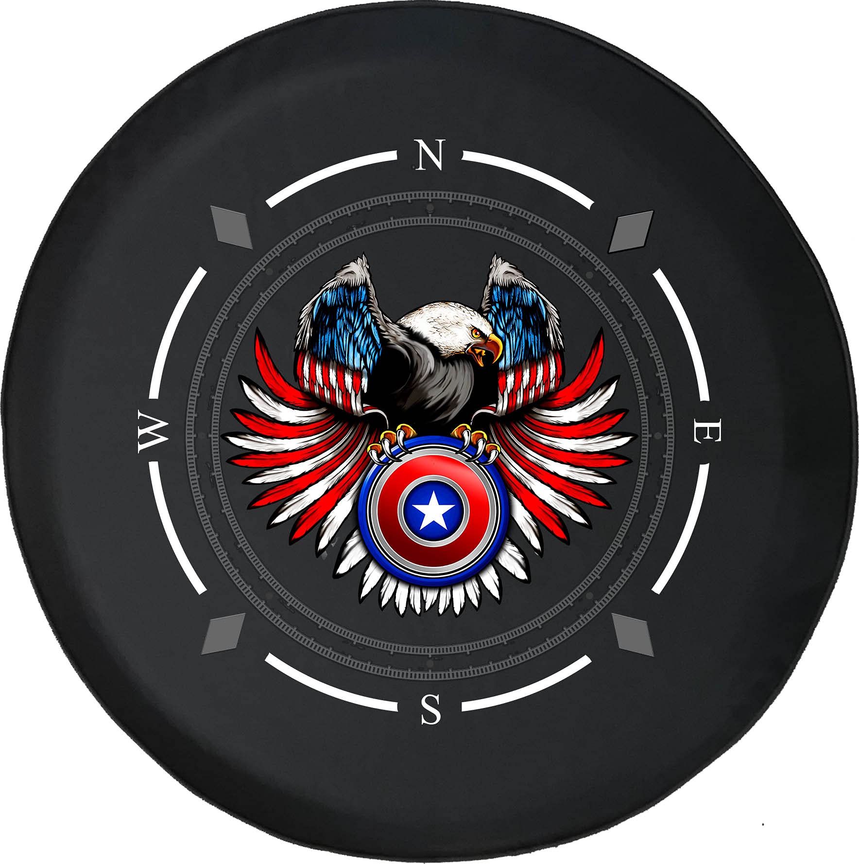 Premium Spare Tire Cover with Captain America Shield & Eagle Design - Universal Fit for SUV, Trailer, RV & Most Vehicles - Durable Weatherproof Accessory for Road Trips & Outdoor Adventures