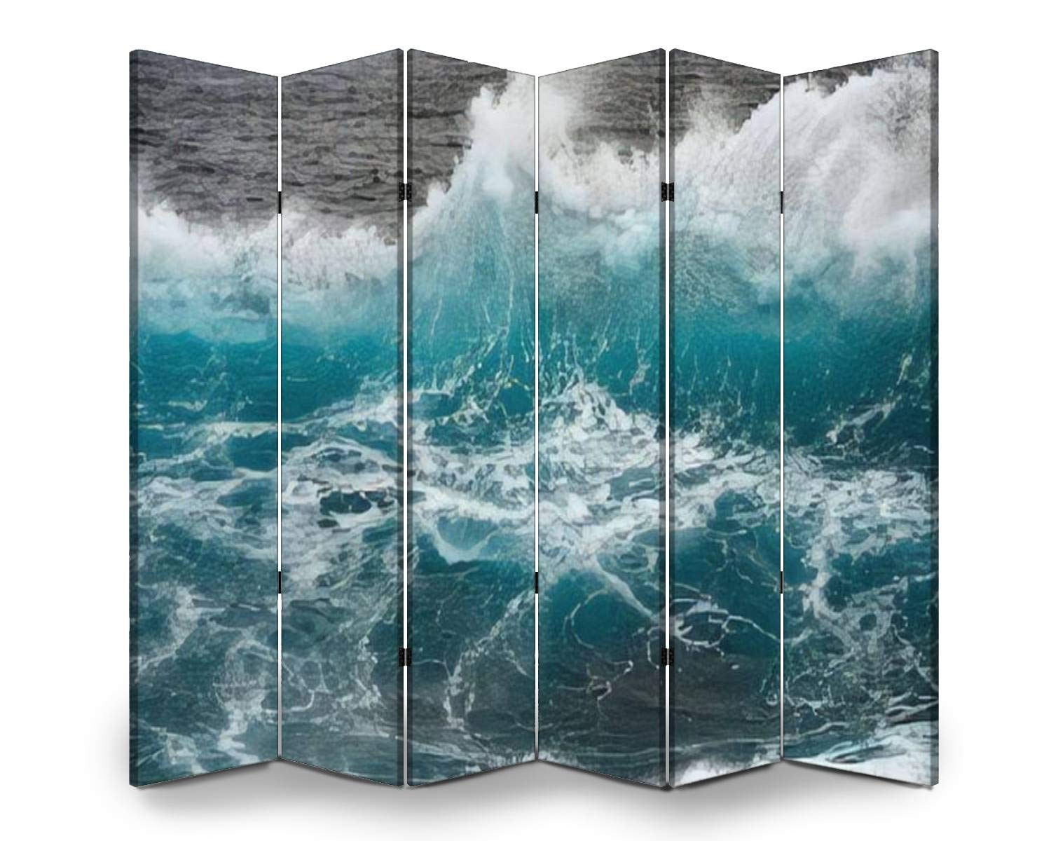 APED DECOR 6-Panel Wooden Room Divider with Ocean Wave Design - Folding Privacy Screen, Dual-Sided Canvas Partition for Home & Office - Perfect for Living Room, Bedroom, and Studio Decor