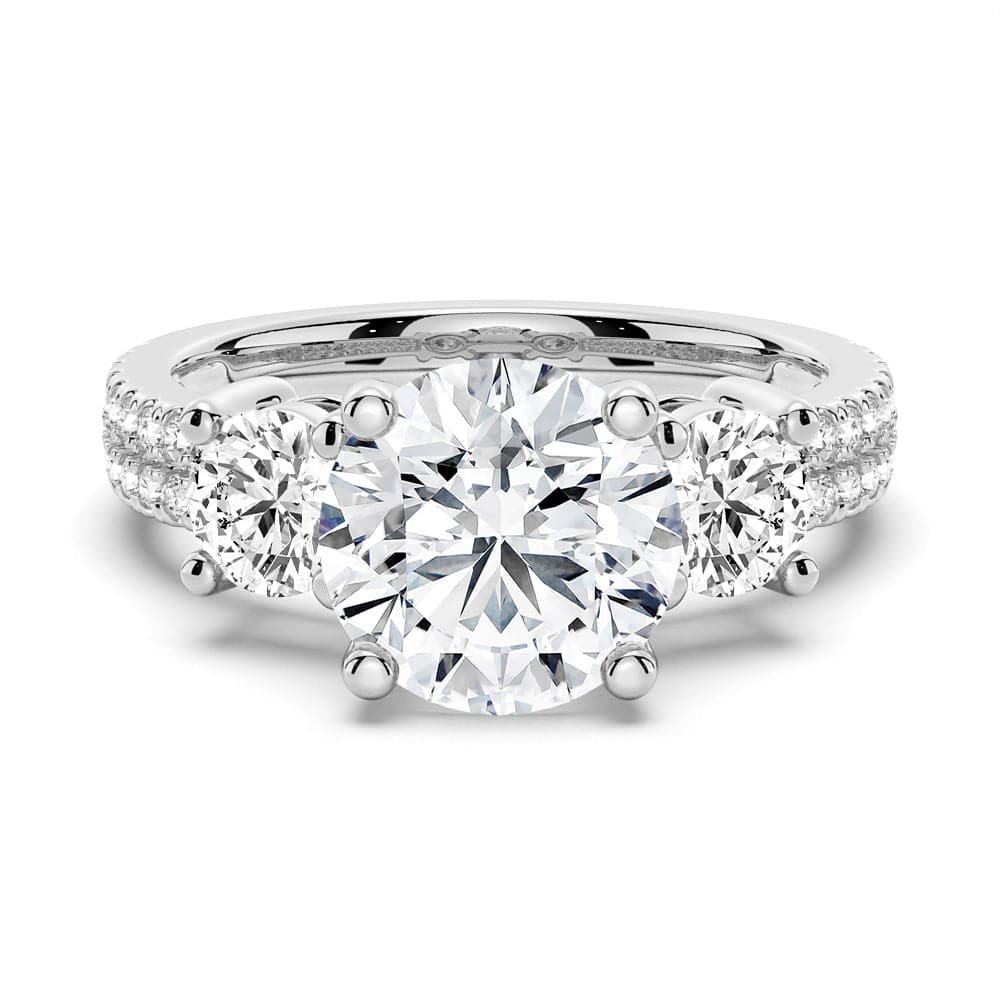 Exquisite Double Row Pave Three Stone Round Cut Moissanite Engagement Ring for Women - Perfect for Proposals, Weddings & Anniversaries