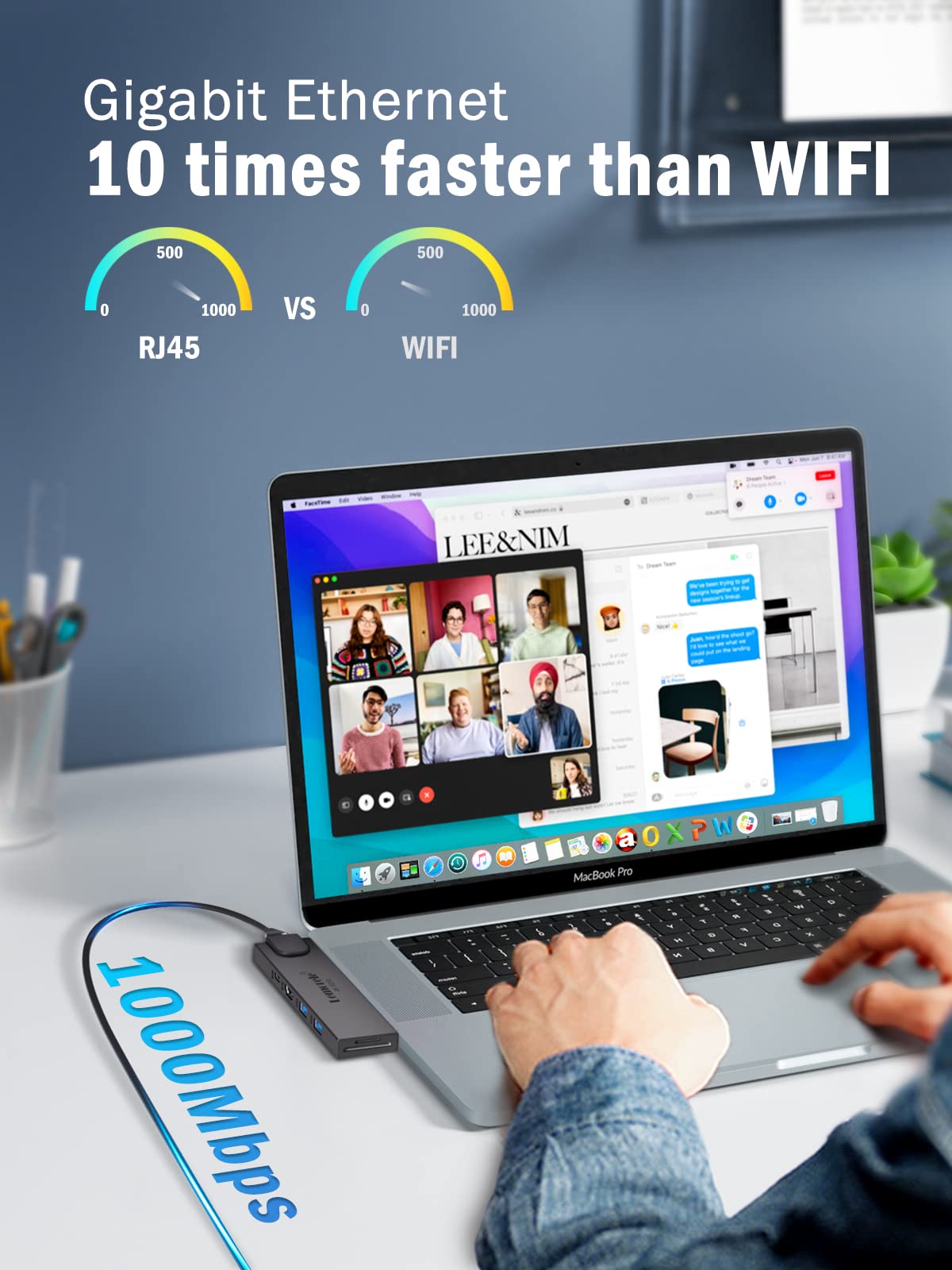 Lemorele 7-in-1 USB C Hub with Thunderbolt 3, Gigabit Ethernet, 4K@60Hz HDMI, 2 USB 3.0 Ports, SD/TF Card Reader - MacBook Pro/Air Accessories for M1 & Intel Models (2016-2020) - Perfect for Home Office, Remote Work & Multimedia Presentations