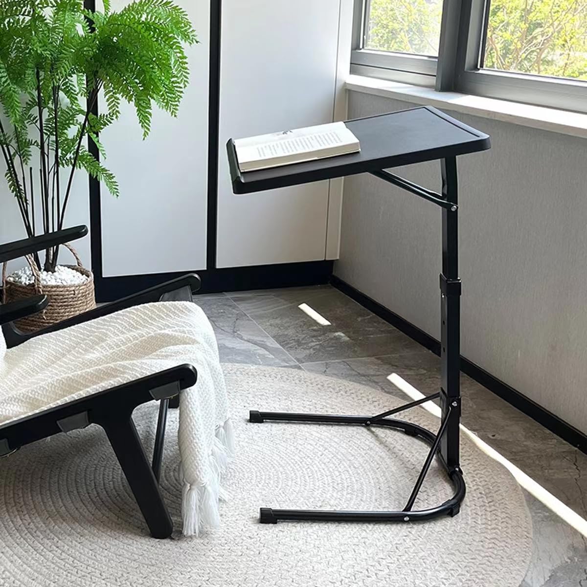 SHXSYN Adjustable Overbed Table with Wheels - Portable Folding Laptop Desk for Home Office, Bed, Couch - Standing Desk Converter with Tray for Computer Workstation (Black) - Perfect for Remote Work, Nursing Homes & Small Spaces