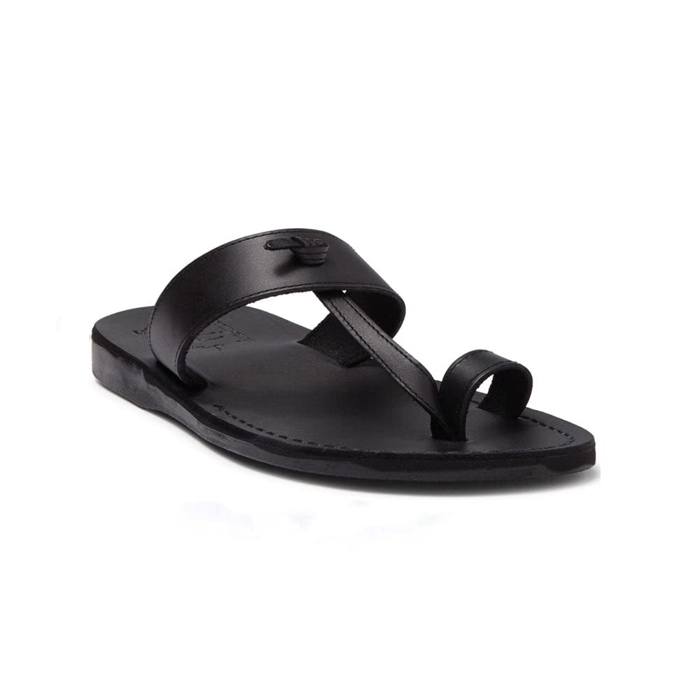 **Men's Nathan Black Jerusalem Sandals – Handcrafted Real Leather Slide Sandals with Open Toe & Toe Loop, Durable Textured Non-Slip Sole, Waterproof – Perfect for Beach, Travel & Casual Wear**
