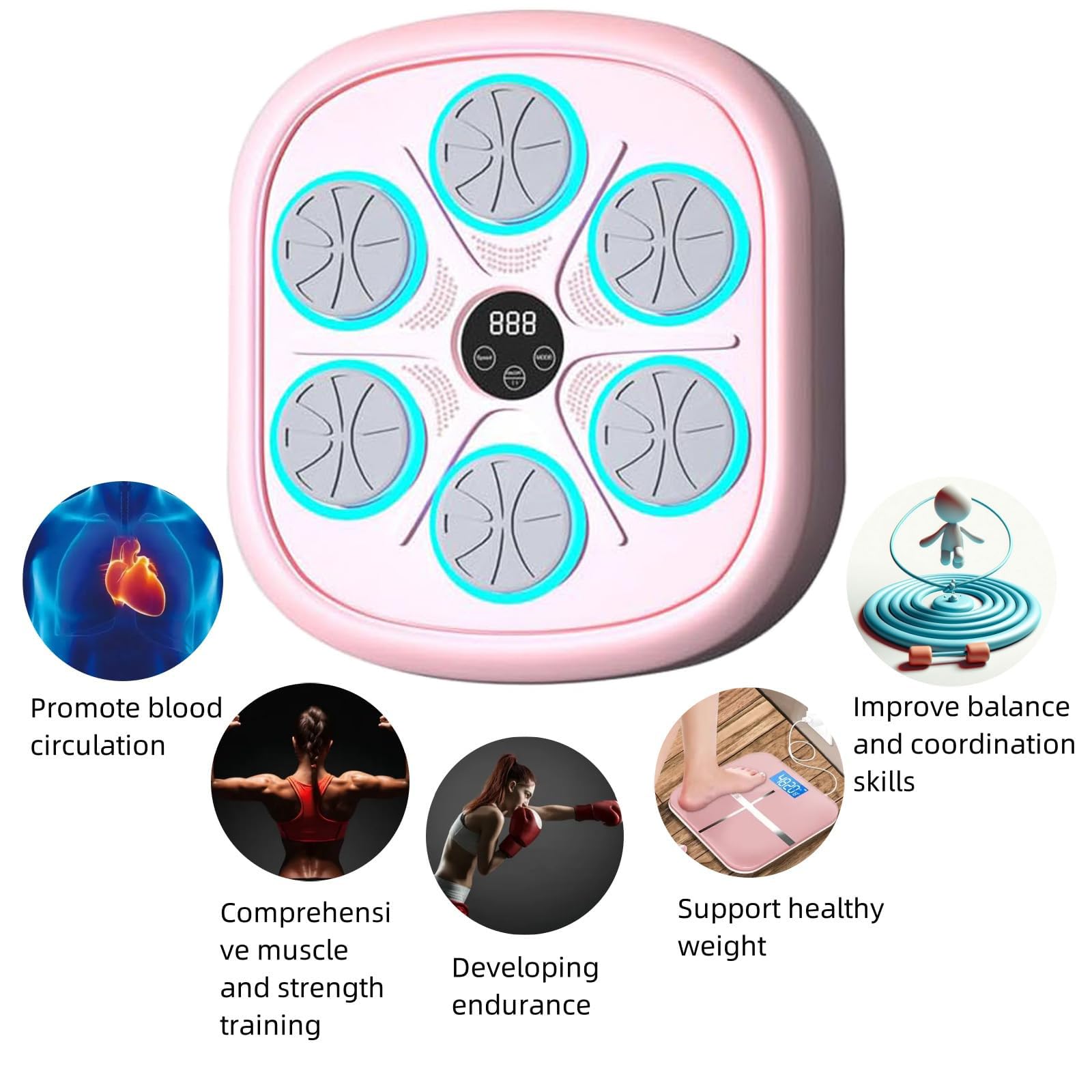 Pink Smart Wall Mounted Music Boxing Machine with Gloves - Boxing Workout Equipment for Home Gym, Fitness Training & Stress Relief