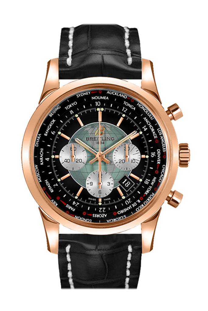 Breitling Transocean Chronograph Unitime Rose Gold Black Crocodile Strap Watch RB0510U4 BB63 - Luxury Men's Automatic Timepiece for Business & Travel