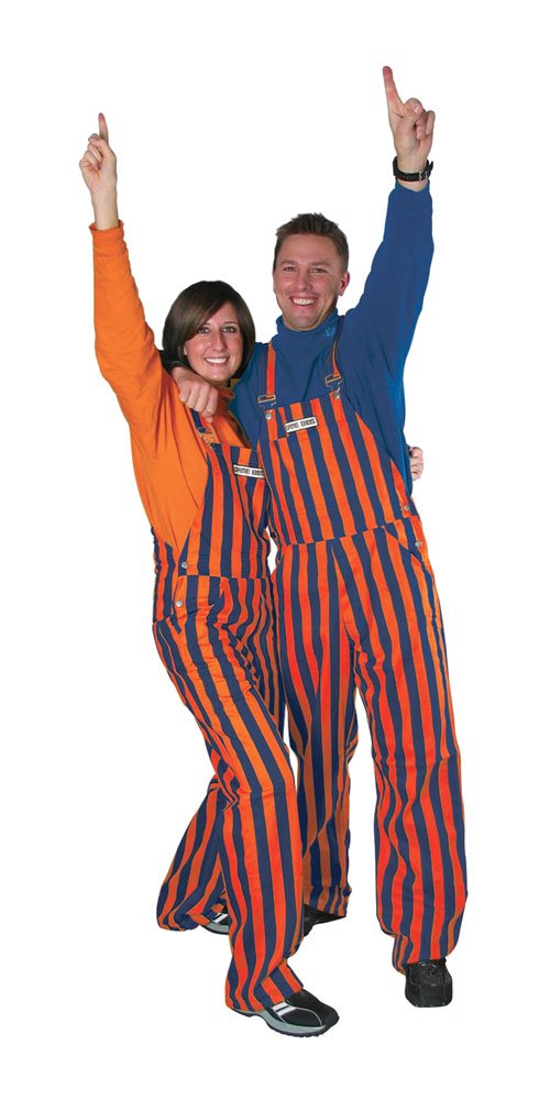 Game Bibs Navy Blue & Orange Striped Overalls for Men & Women - Comfortable Game Day Attire for Football, Baseball & Tailgating Parties