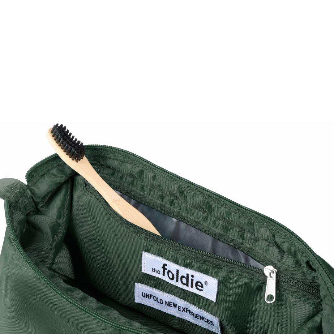 The Foldie® Hanging Toiletry Bag for Travel - Waterproof Cosmetic Organizer with Hooks for Bathroom, Gym, Camping & Airplane Trips