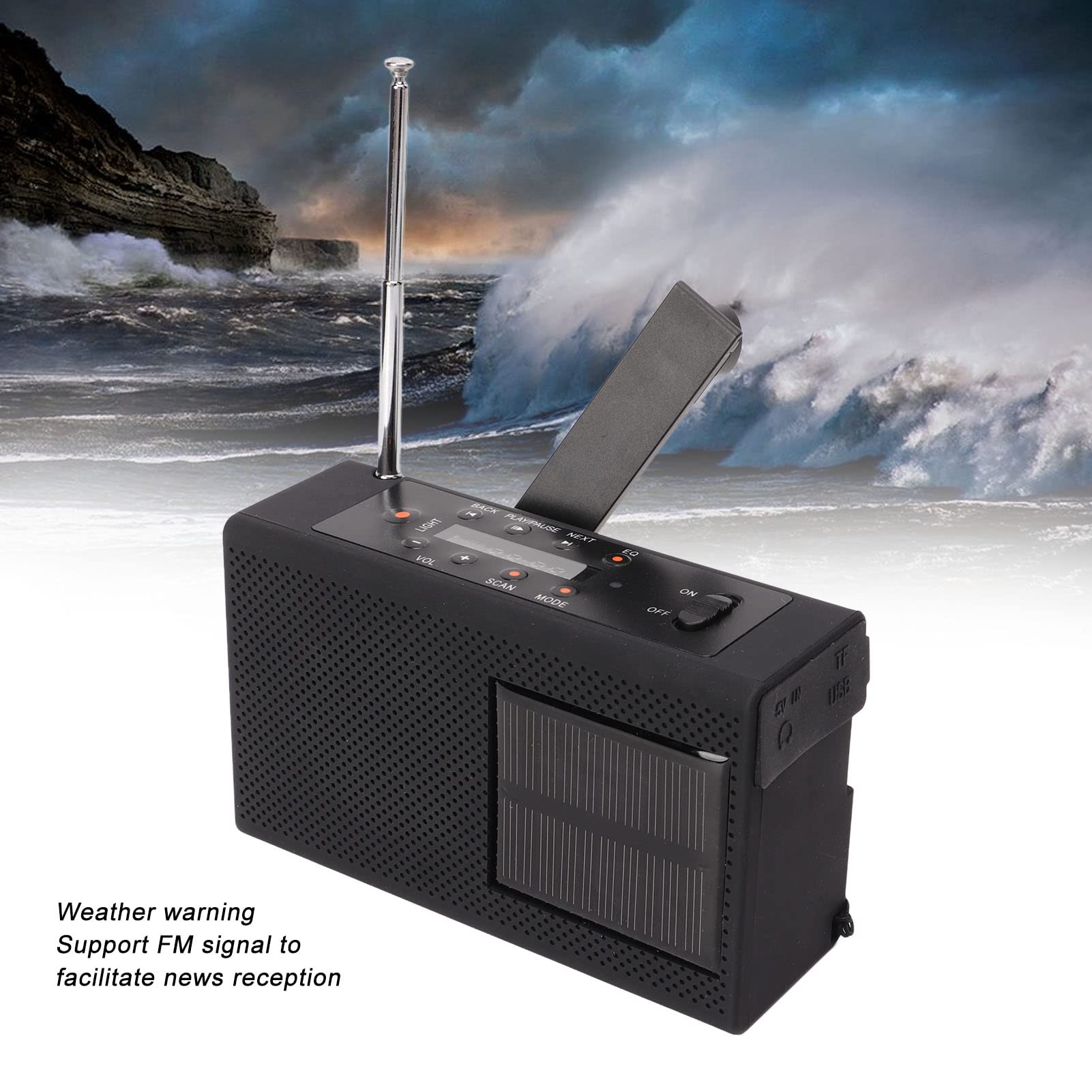 Hand Crank Emergency Weather Radio with Bluetooth, FM, USB, Headphone Jack & Flashlight - Solar Powered Portable Radio for Outdoor, Camping, Hiking & RV Emergency Preparedness