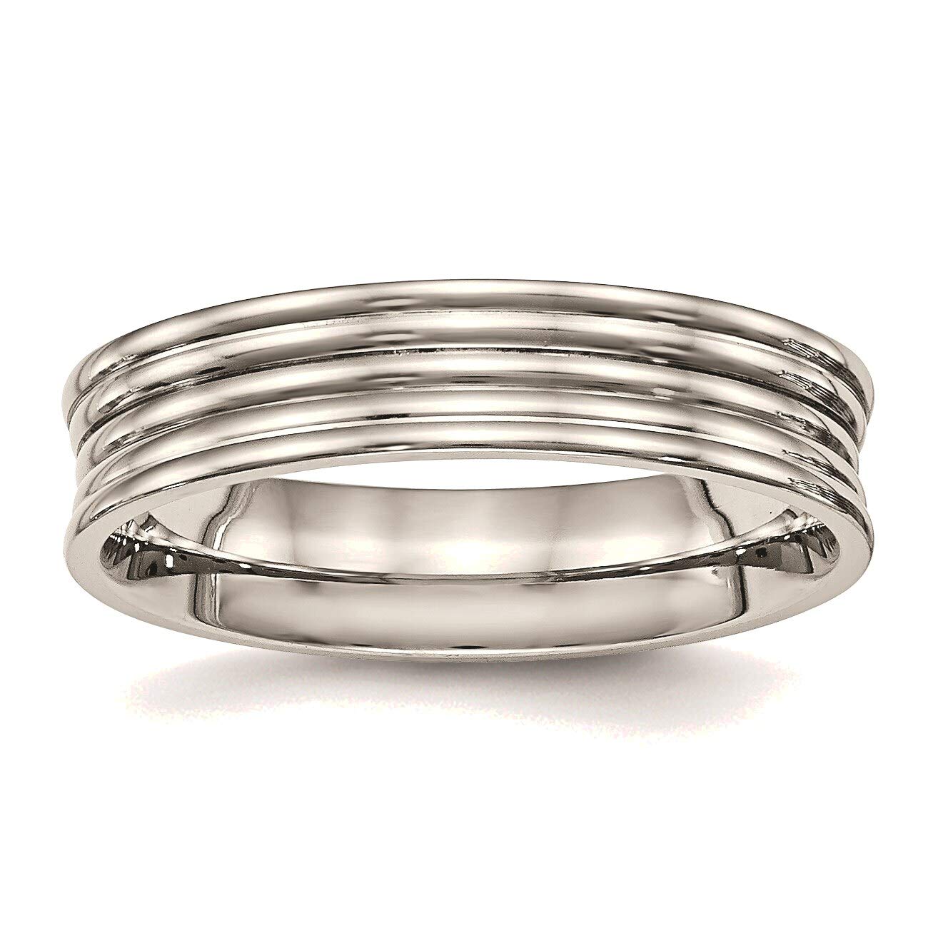 Bonyak Stainless Steel Polished Ridged 5mm Wedding Band Ring for Men & Women - Size 6.5 - Durable & Hypoallergenic Jewelry for Everyday Wear, Anniversary & Gift Giving