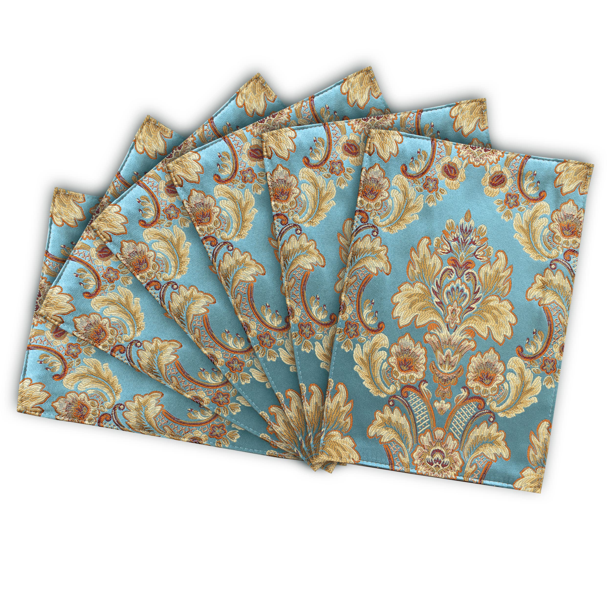 NYSMXF 6-Piece Fall-Themed Cloth Placemats Set - Dark Cyan 13×18 Inch Table Mats with Matching Napkins for Dining Room Decor | Perfect for Thanksgiving, Autumn Dinner Parties & Holiday Entertaining