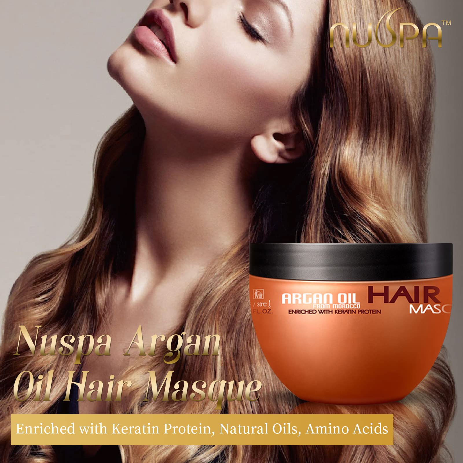 Nuspa Argan Oil Hair Mask - Sulfate Free Deep Conditioner for Dry Damaged Hair with Organic Jojoba Oil, Aloe Vera, Collagen & Keratin | Repairing Treatment for Frizzy, Color-Treated & Heat-Damaged Hair at Home or Salon