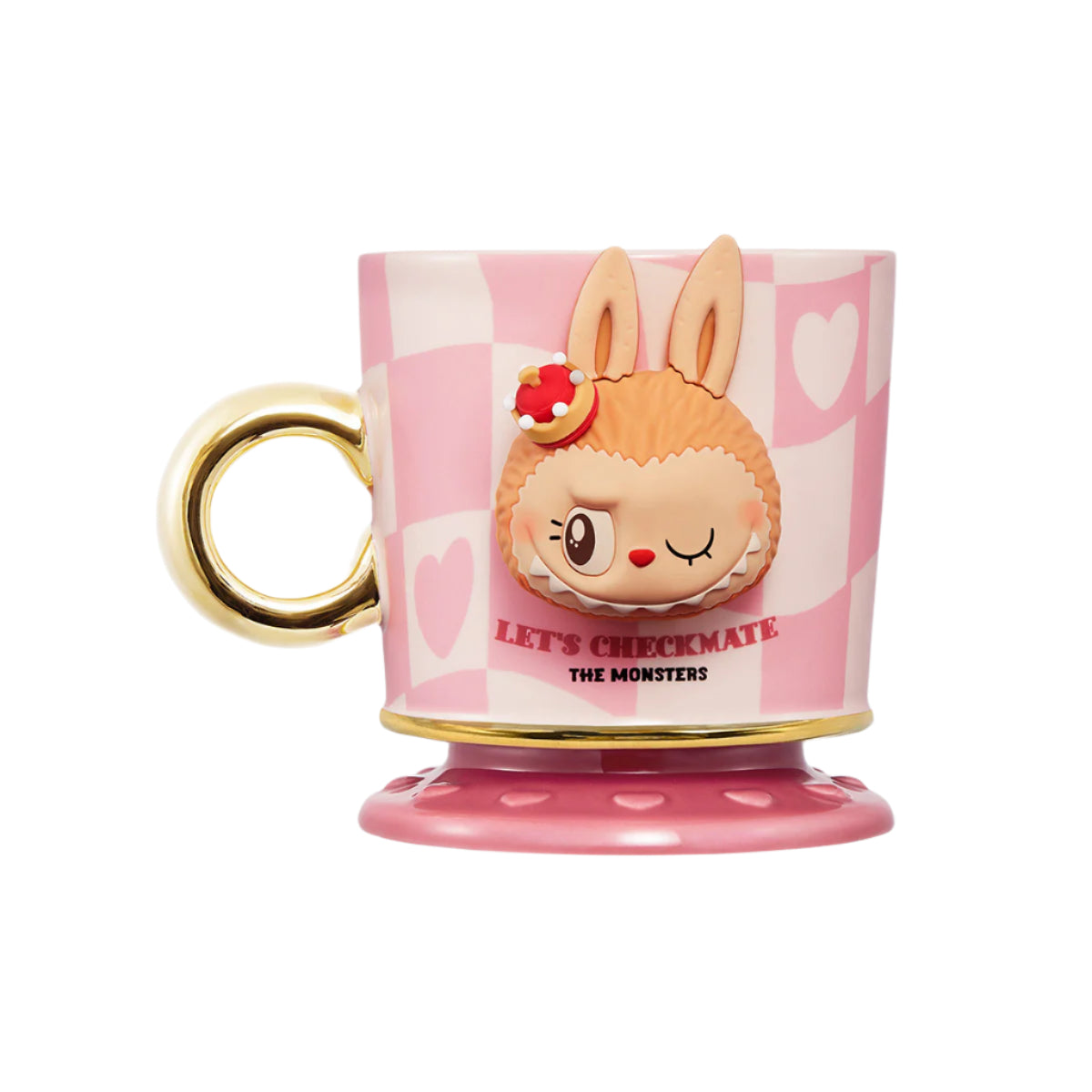 POP MART THE MONSTERS Let's Checkmate Series Pink Ceramic Coffee Mug - Perfect for Office, Home & Gift Giving