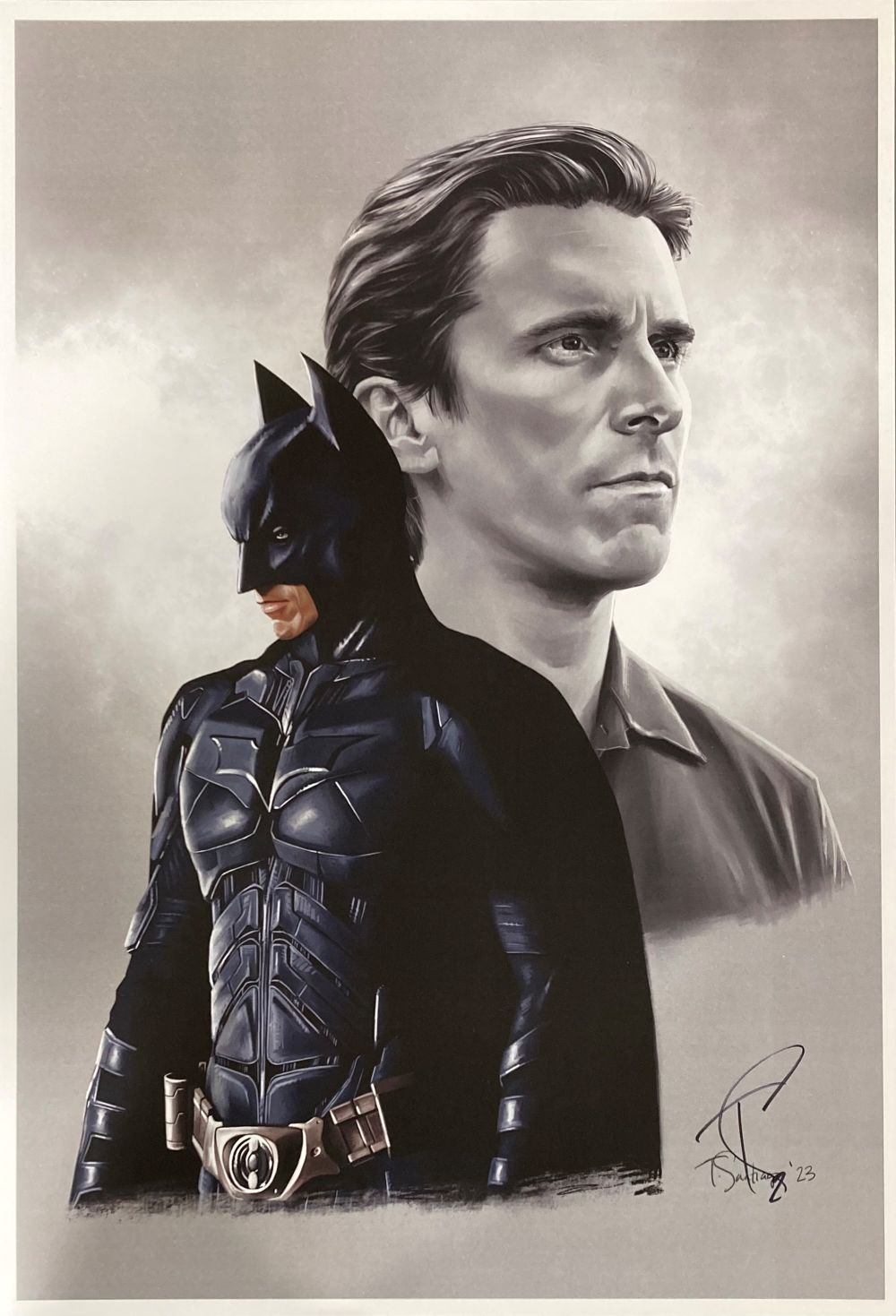 Christian Bale Batman 13x19 Lithograph Signed by Tony Santiago - Authentic Collectible for Movie Fans & Home Decor