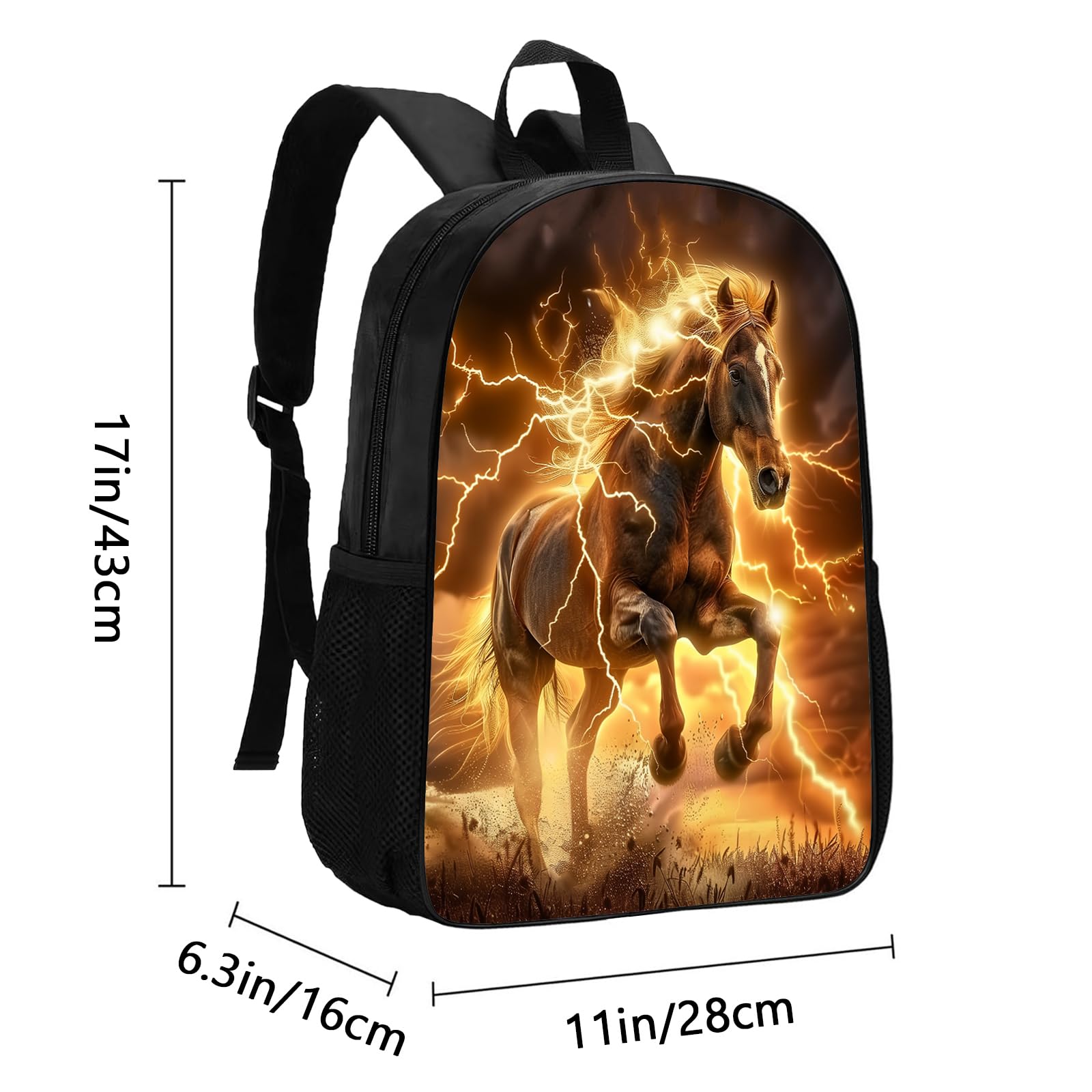 Lightning Horse Backpack for Boys & Girls - 17 Inch School Bag with Laptop Compartment | Durable Kids Backpack for Elementary, Middle, High School & College | Perfect for Travel, Daypack & Daily Use
