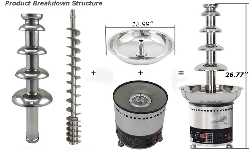 5-Tier Electric Chocolate Fountain Machine 110V - 12kg Capacity, Digital Heating for Melting Chocolate, Perfect for Parties, Weddings & Dessert Buffets
