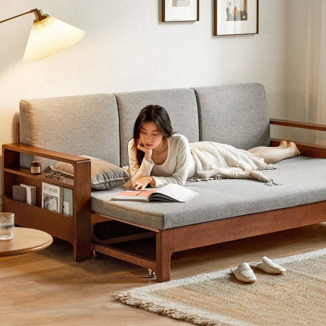 Oak & Beech Folding Multi-Functional Storage Sofa Bed - Convertible Guest Bed with Hidden Storage for Small Spaces, Living Rooms & Apartments