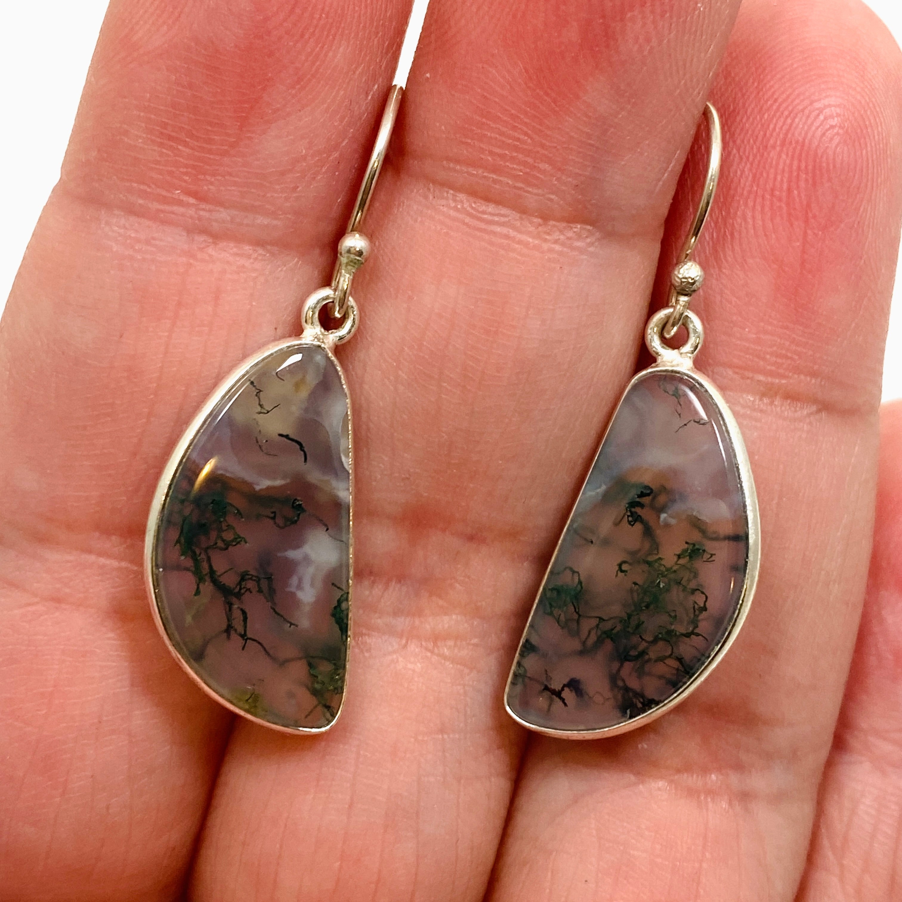 Natural Moss Agate Freeform Cabochon Earrings - Handmade Dangle Earrings for Women - Perfect for Boho Style, Wedding & Everyday Wear - KEGJ1544