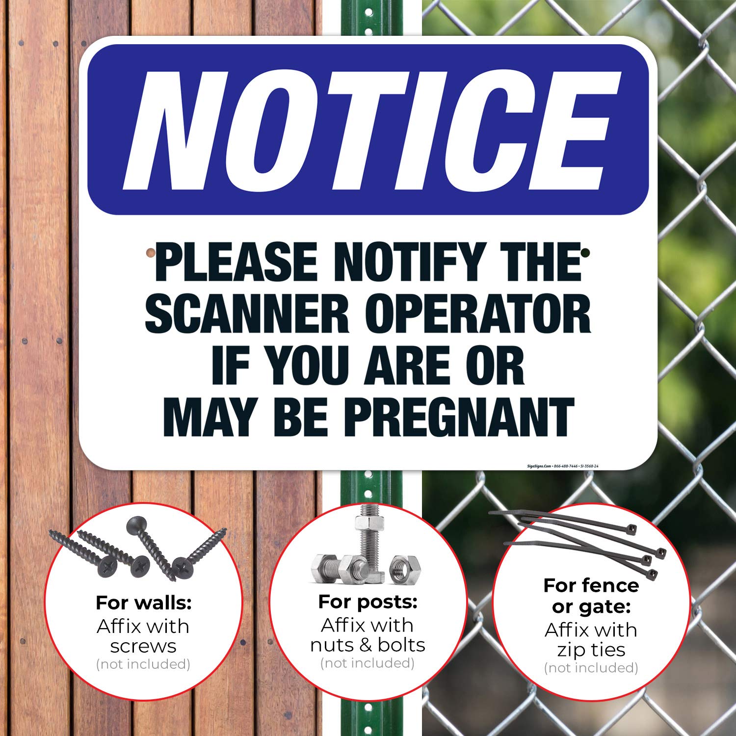 OSHA Pregnancy Safety Sign - Please Notify Scanner Operator If Pregnant - 18x24 Inch Rust-Free Aluminum Notice Sign - Fade Resistant for Indoor/Outdoor Use - Made in USA - Perfect for Medical Facilities, Security Checkpoints & Workplace Safety