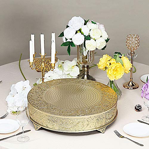22-Inch Gold Round Embossed Cake Stand - Elegant Wedding & Birthday Party Dessert Display - Perfect for Centerpieces, Buffets & Special Events