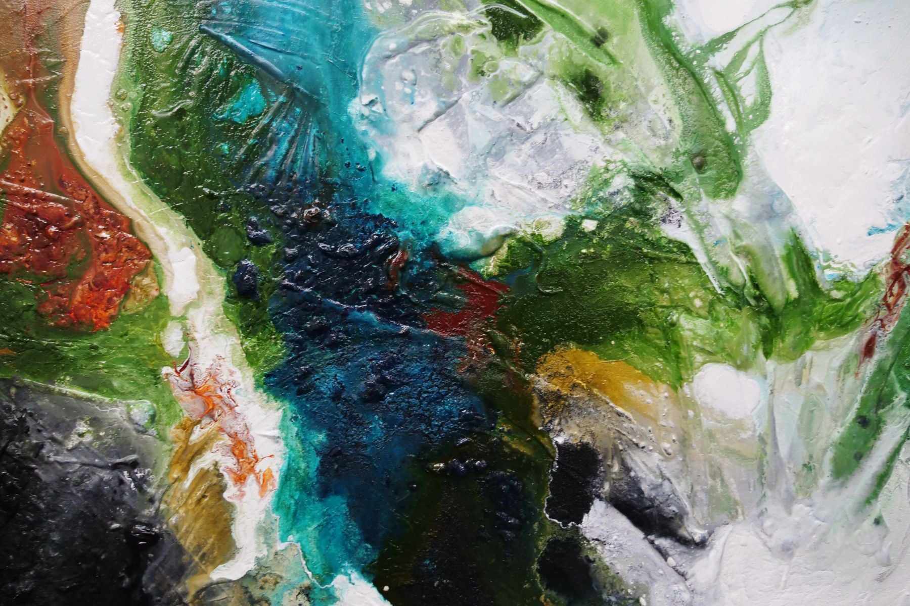 190cm x 100cm Green Black Textured Abstract Seeded Potion Painting - Modern Wall Art for Living Room, Bedroom & Office Decor
