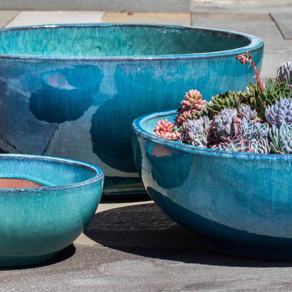 Campania International Yuma Bowl Set of 3 - Aqua Blue Ceramic Serving Bowls for Salads, Soups & Desserts | Perfect for Dining, Entertaining & Home Decor