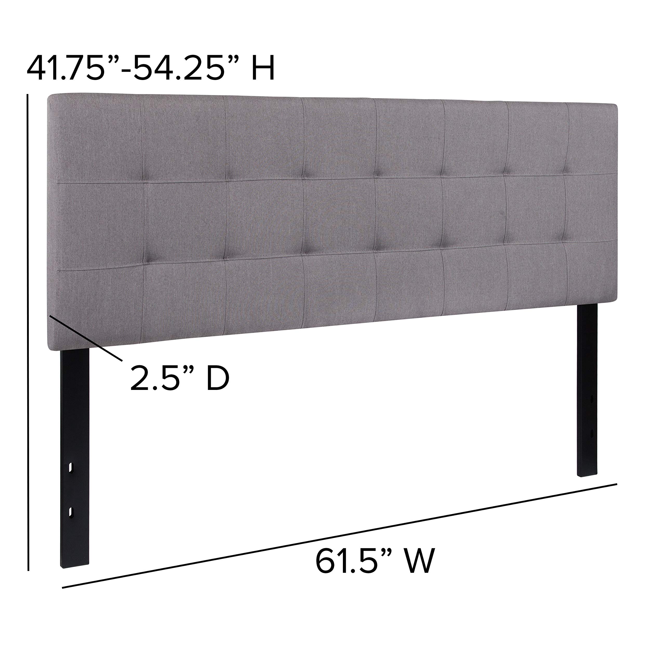 Quilted Tufted Queen Size Headboard - Light Gray Upholstered Fabric for Bedroom Decor | Elegant Bed Frame Accent for Master & Guest Rooms