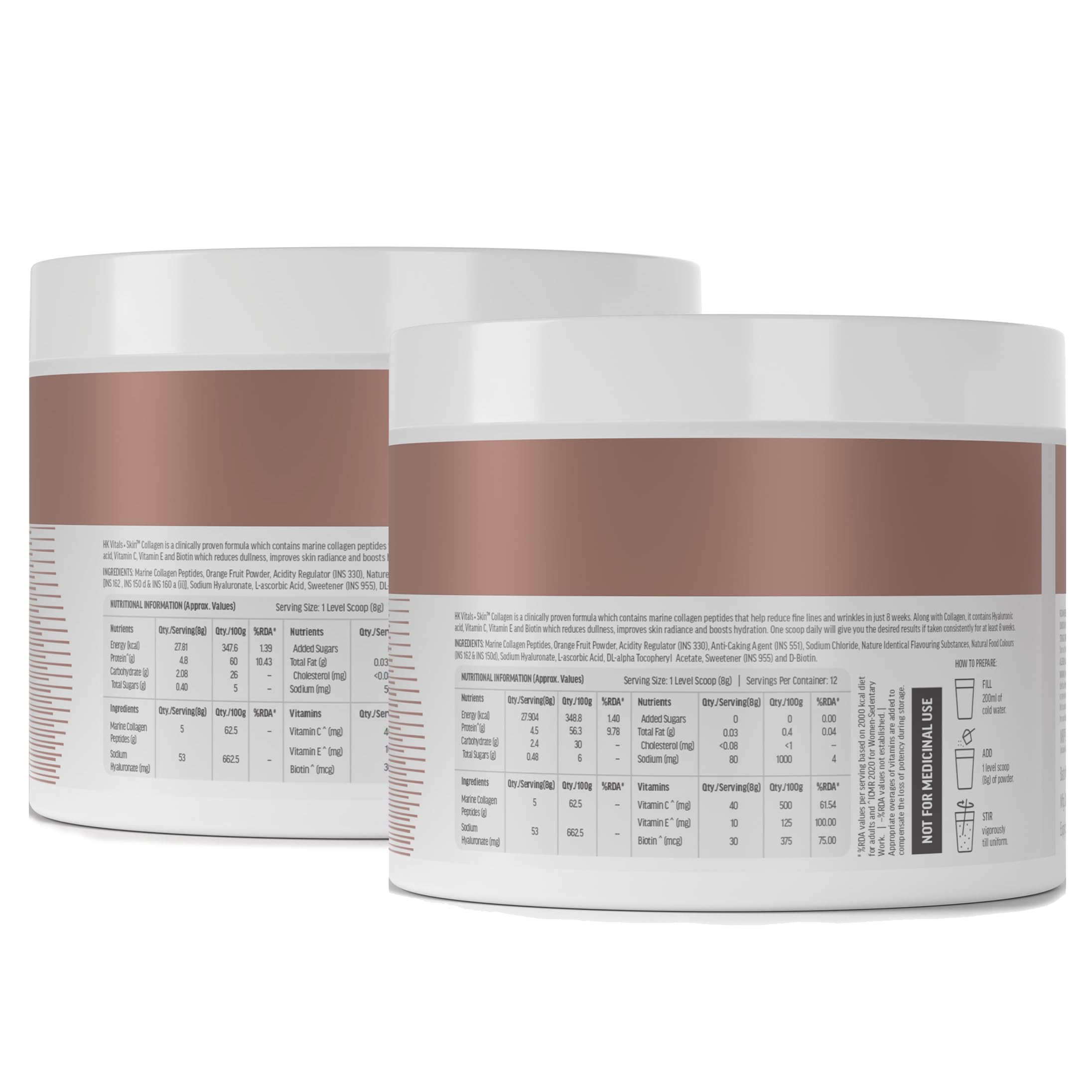 **HealthKart HK Vitals Skin Radiance Marine Collagen Powder - Orange & Watermelon Flavor (2 x 100g) | Biotin, Vitamin C & E Supplement for Healthy Hair, Skin & Nails | Supports Glow, Hydration & Anti-Aging | Perfect for Daily Wellness & Beauty Routine**