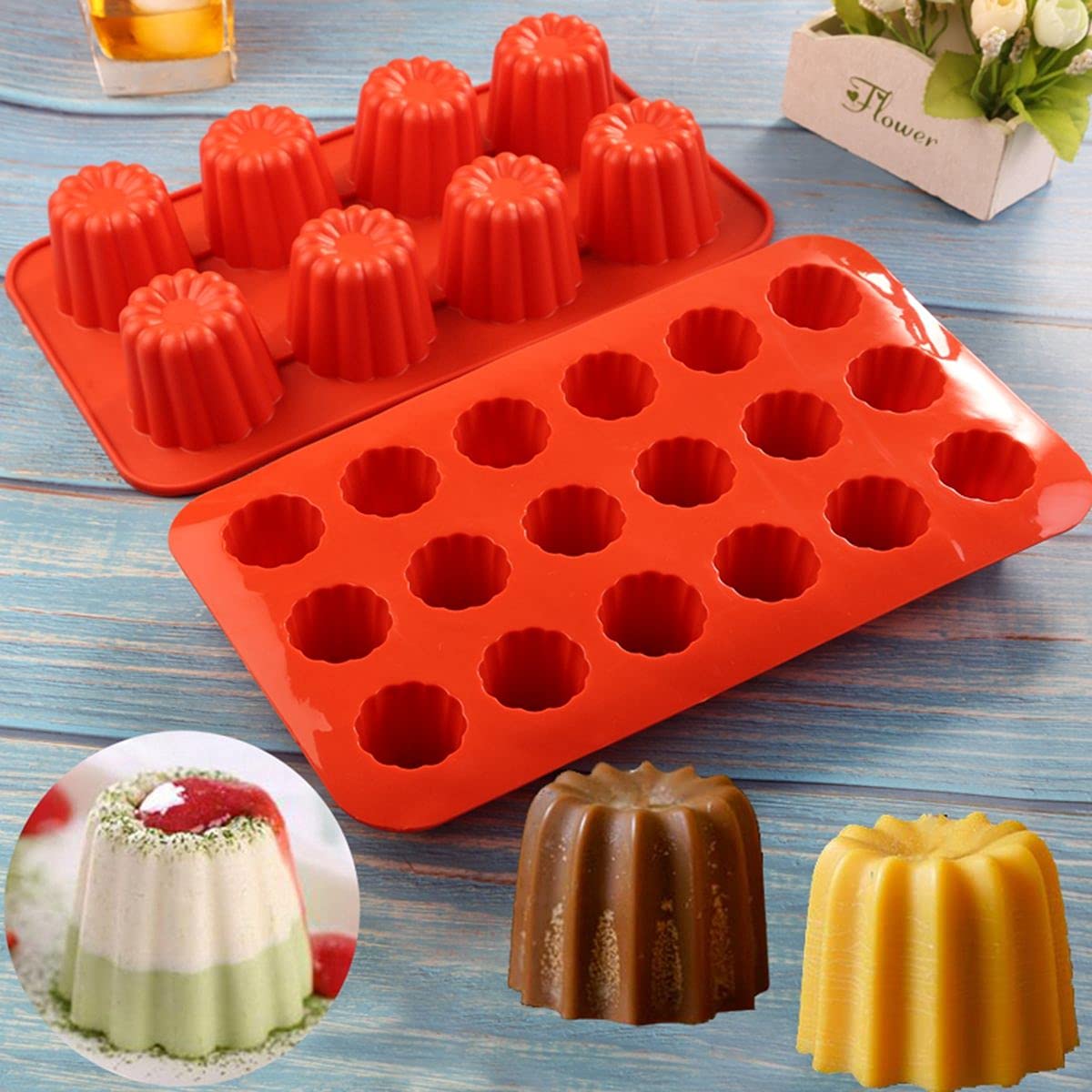 Premium 18/8 Stainless Steel Round Cavity Silicone Non-Stick Cannele Molds - 12-Cup Muffin Cake Pan & Cupcake Baking Tray for Oven - Perfect for French Pastries, Desserts & Homemade Treats