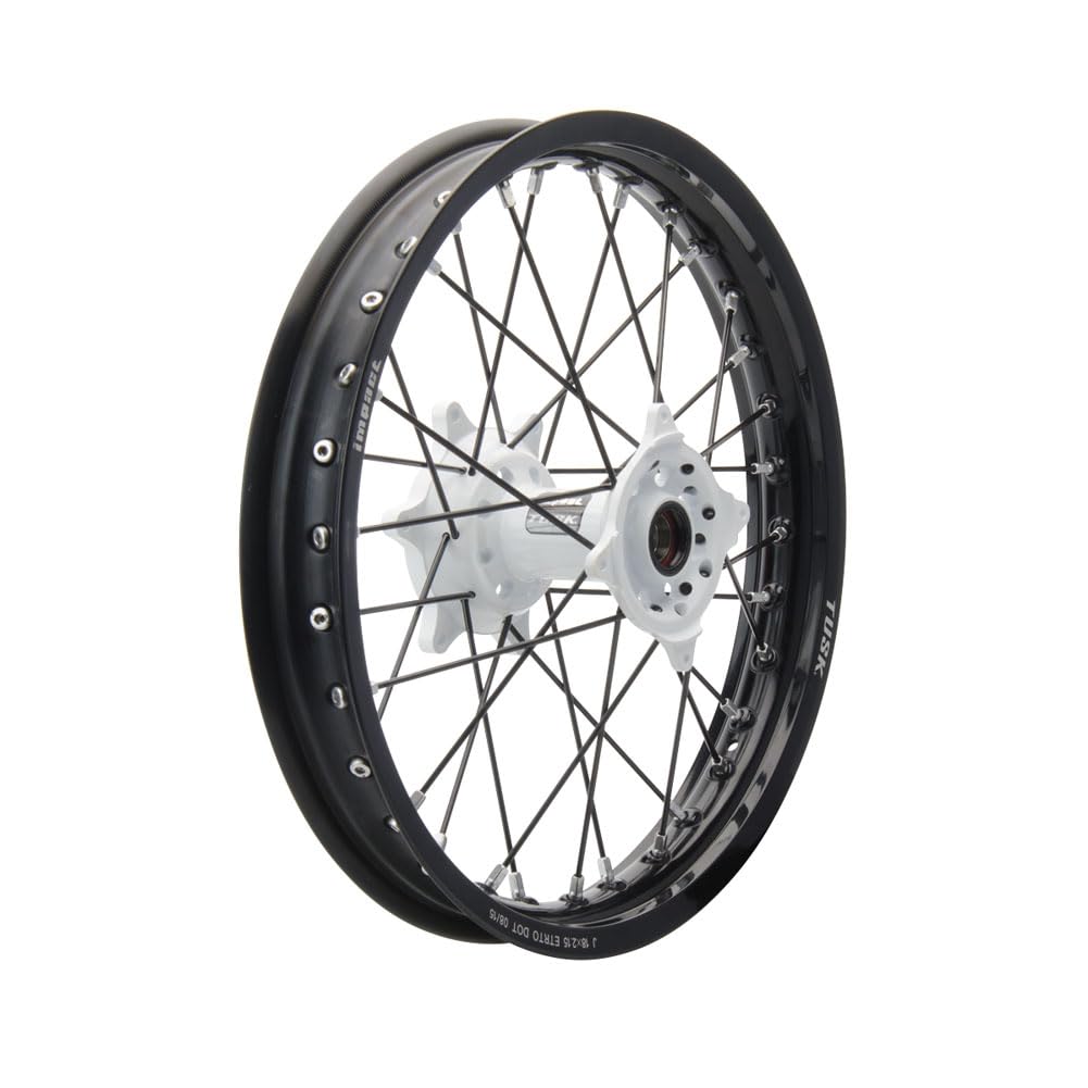 Tusk Impact Complete Rear Wheel 18x2.15 - Black Rim, Black Spokes, White Hub | Fits Honda CRF450RX (2017-2025), CRF250R (2014-2025), CRF450X (2019-2025), CRF250RX (2019-2025) | Dirt Bike, Motocross, Off-Road Riding Accessories