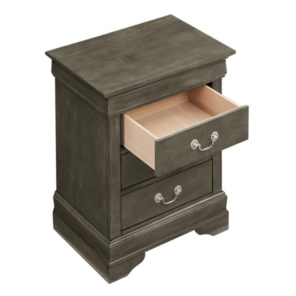Glory Furniture Louis Phillipe 3-Drawer Nightstand in Gray - Modern Bedside Table for Bedroom, Guest Room & Nursery