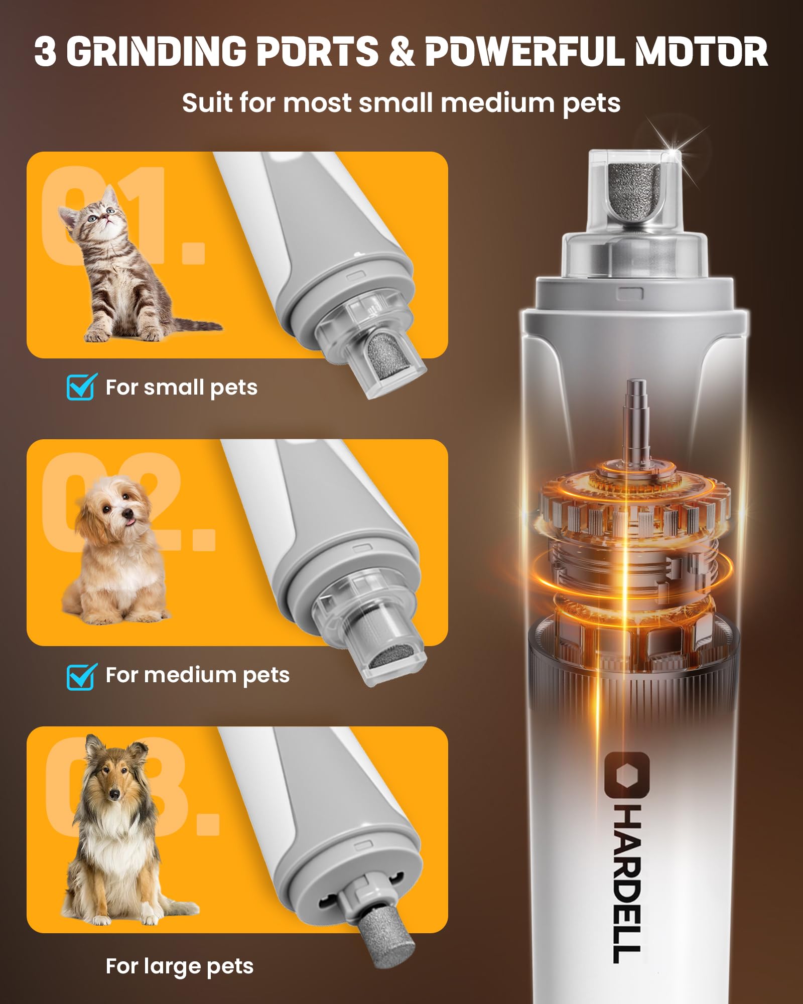 HARDELL Super Quiet Rechargeable Dog Nail Grinder with LED Lights - Safe Pet Nail Trimmer for Small Medium Dogs, Cats & Puppies | Perfect for At-Home Grooming & Professional Pet Care