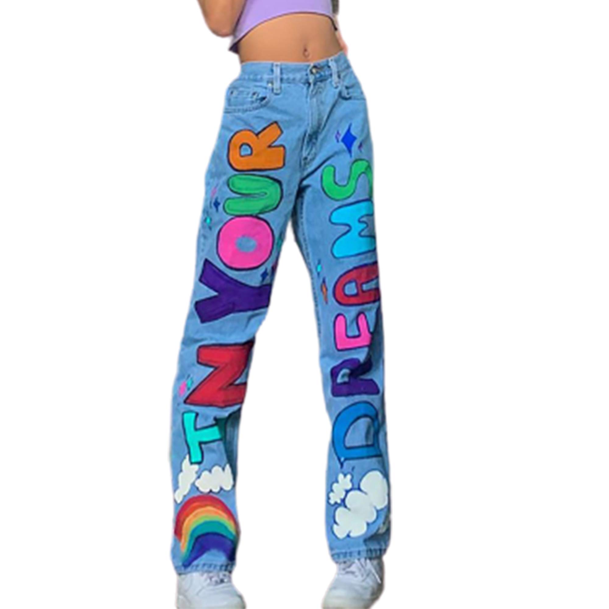 Women's High Waisted Vintage Patchwork Jeans - Retro Denim Pants, Korean Streetwear Fashion, Harajuku Style Trousers | Perfect for Casual Outfits, Date Nights & Urban Street Style
