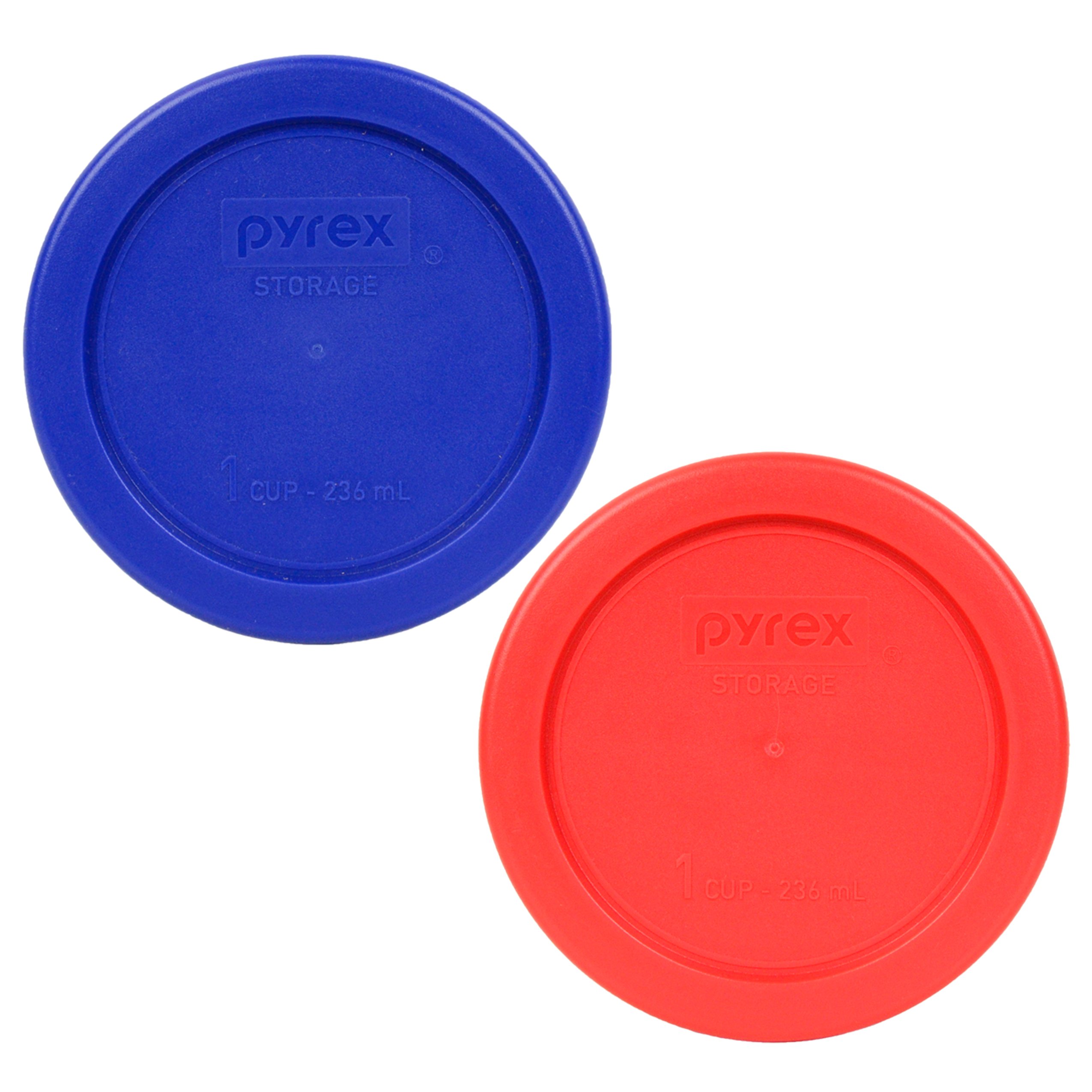 Pyrex 7202-PC 1 Cup Round Plastic Food Storage Lids Set - Cadet Blue & Red - Made in USA - Perfect for Meal Prep, Leftovers & Pantry Organization