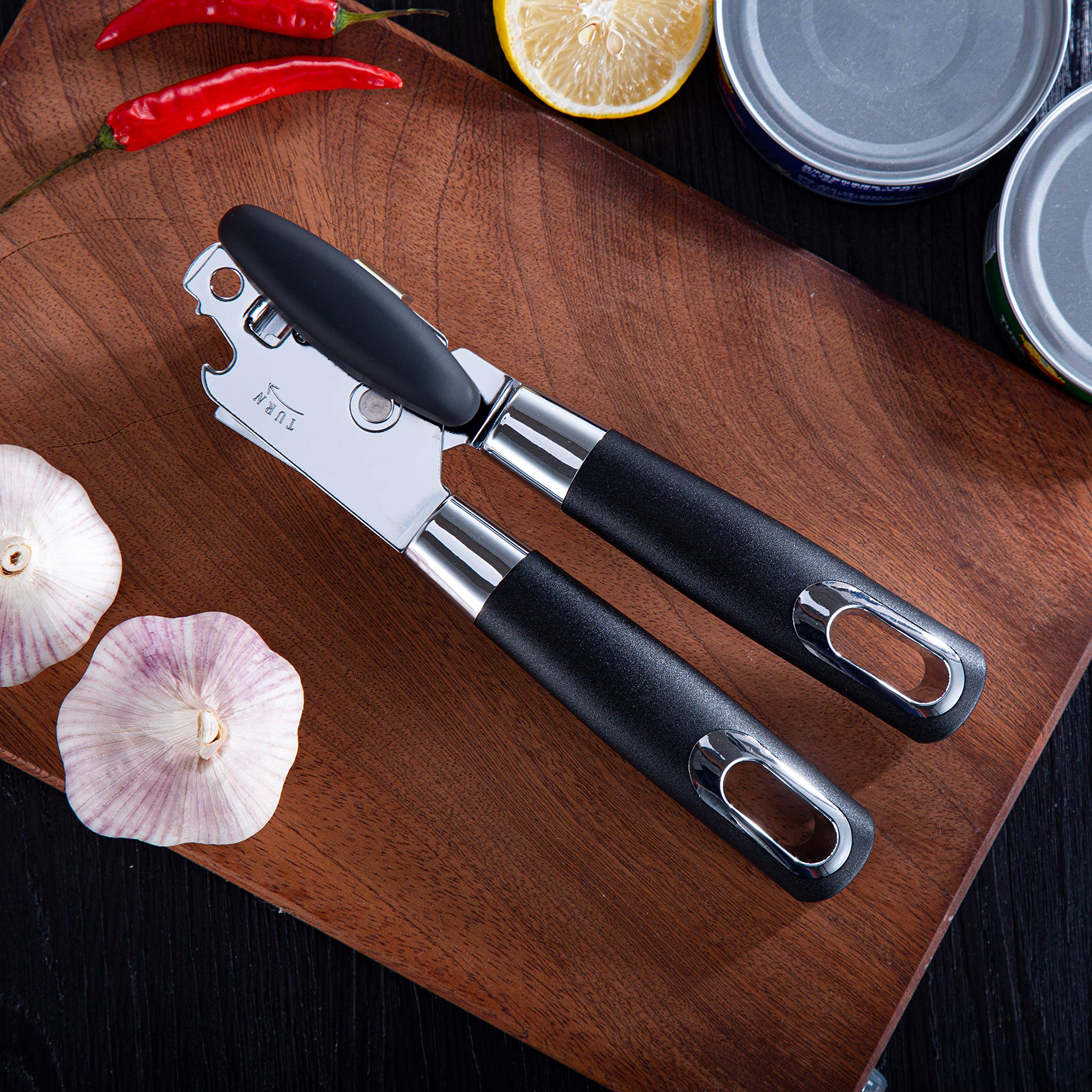 Premium Stainless Steel Manual Can Opener with Large Turn Knob & Sharp Blade - Professional Kitchen Tool for Easy Opening Cans & Bottles - Ideal for Camping, Emergency Kits & Everyday Cooking