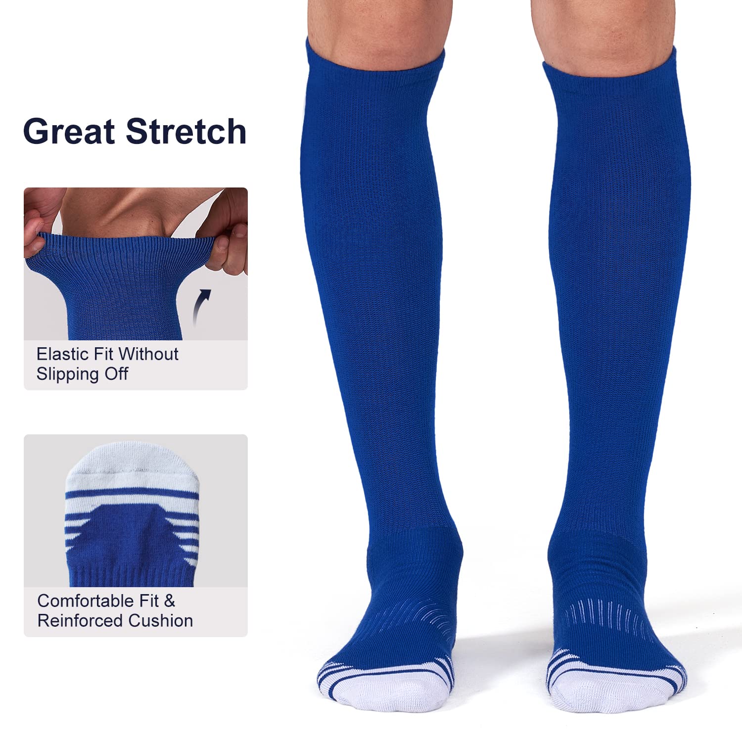 FITRELL 2/3 Pack Baseball Soccer Softball Socks for Kids Youth Men & Women - Over-the-Calf Knee High Athletic Socks (Multiple Colors) - Perfect for Sports, Training & Casual Wear