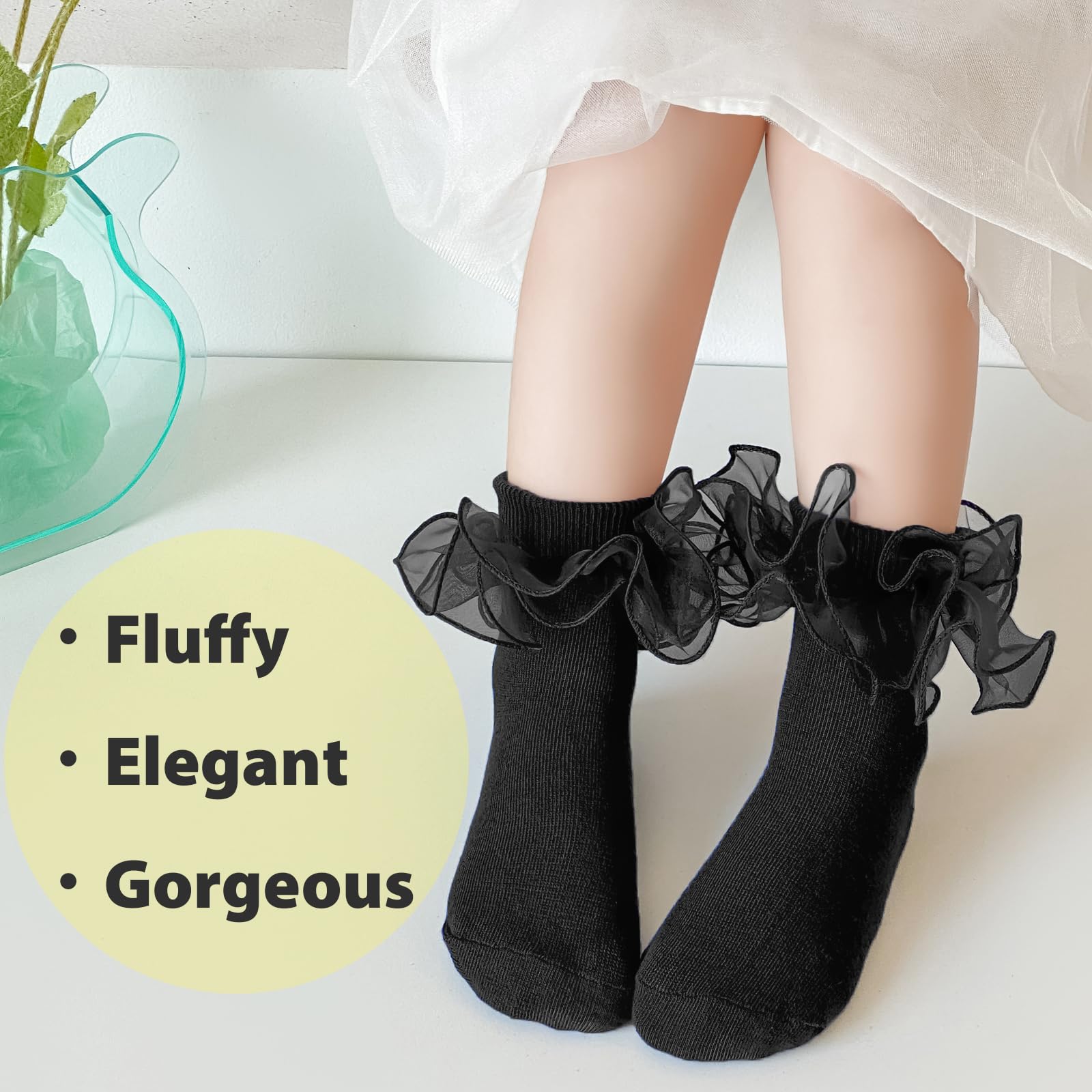 Girls Ruffle Socks - Frilly Double Lace Cotton Turn Cuff Socks for Toddlers (3/6 Pack) | Perfect for Pageants, Parties & Everyday Wear