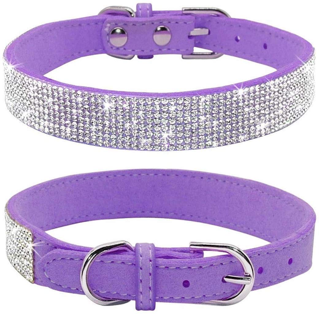 Sparkling Rhinestone Dog Collar - Soft Suede Leather Pet Collar with Crystal Diamonds for Small Dogs & Cats | Perfect for Parties, Weddings & Special Occasions