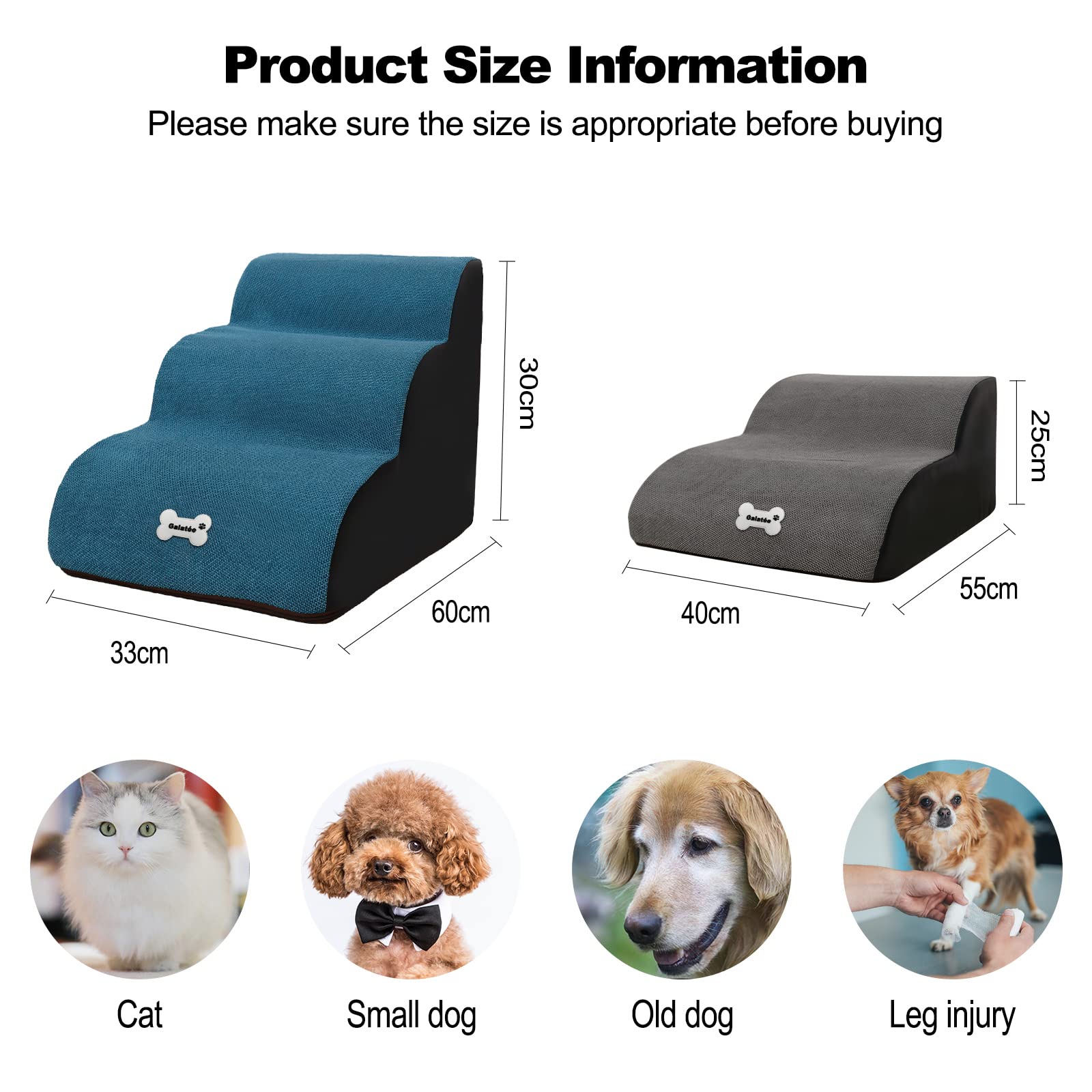 Washable Pet Stairs with Removable Cover - Durable Dog Ramp for Small Pets - Home Use