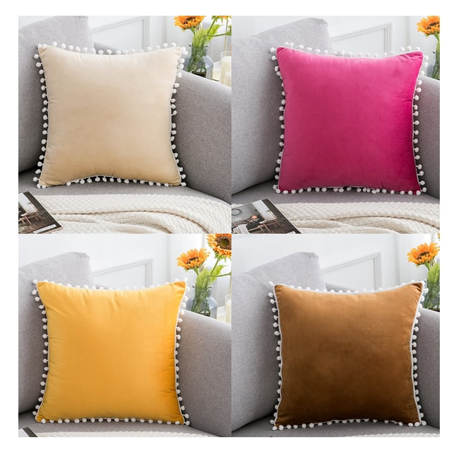 Aooaz 4-Pack Flannel Pillowcases 20x20 Inch - Beige, Yellow, Rose, Brown for Home Decor
