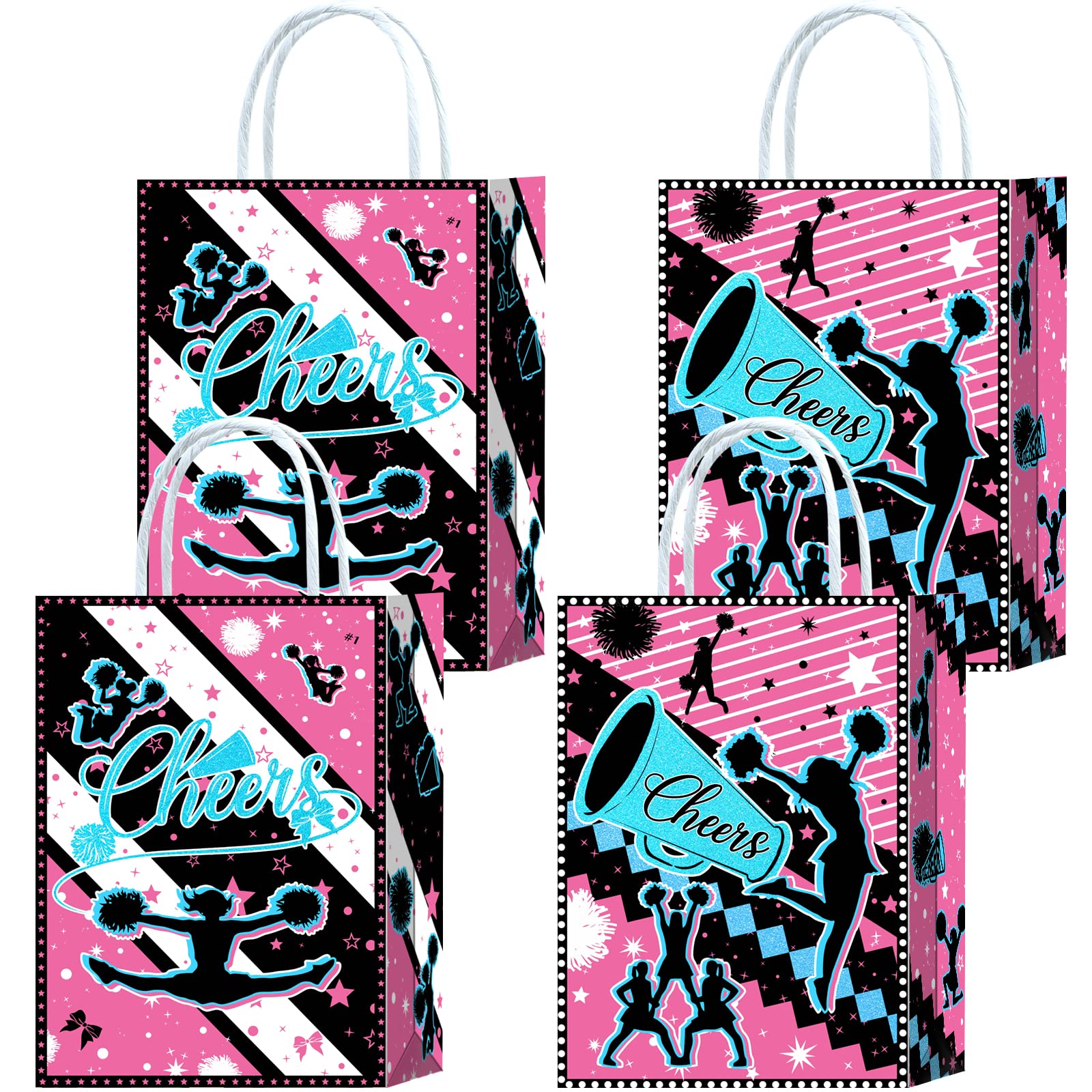 16-Piece Cheerleading Goodie Bags Set - Cheerleader Theme Party Supplies for Gymnastics, Birthday & Team Events - Includes Snack Treat Bags with Handles - Perfect for Cheerleading Decorations, Team Gifts & Party Favors