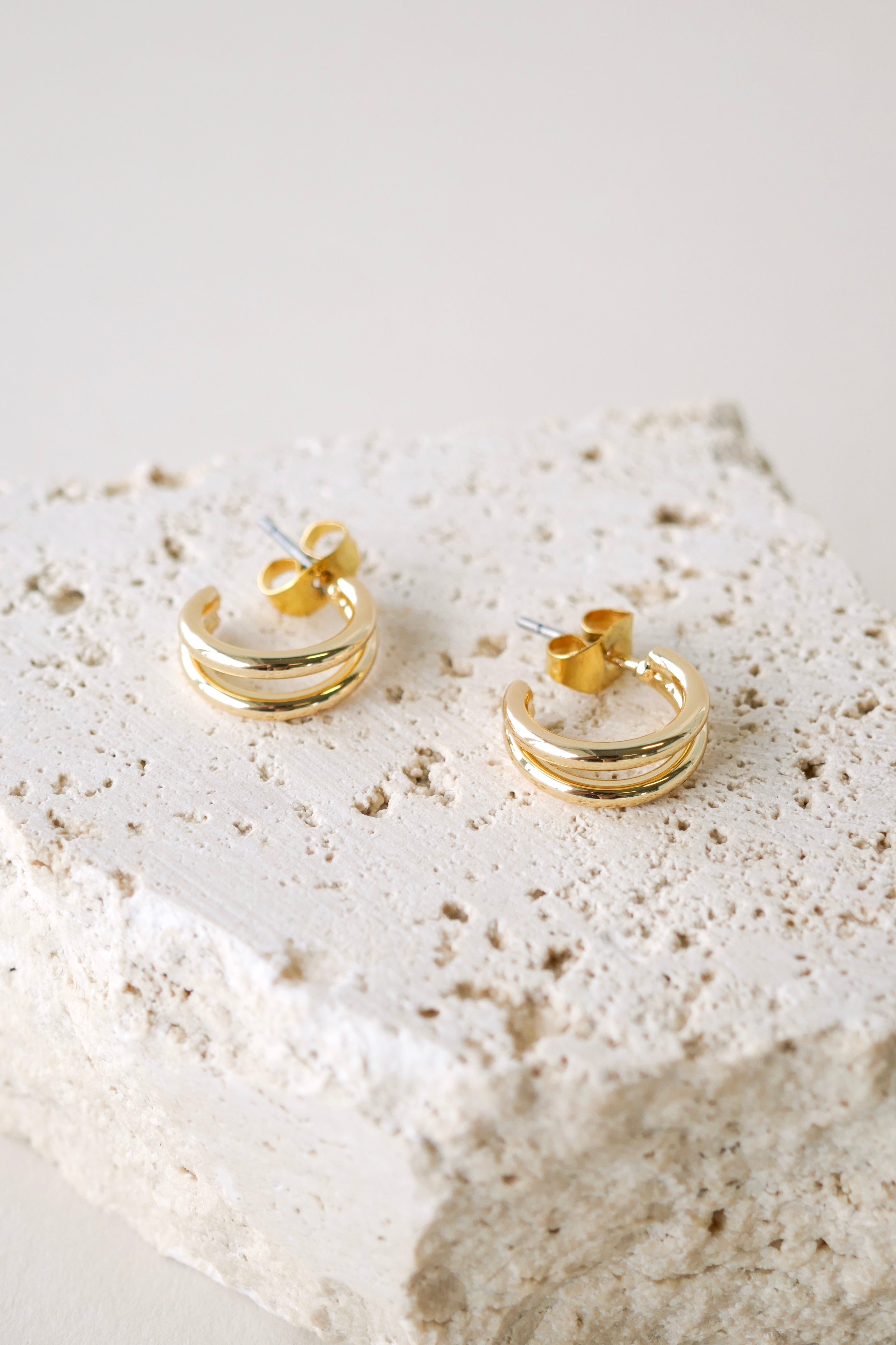 Double Loop Gold Earrings for Women - 14K Gold Plated Hoop Earrings, Dainty Minimalist Jewelry for Everyday Wear, Gift for Her - Perfect for Parties, Weddings & Office