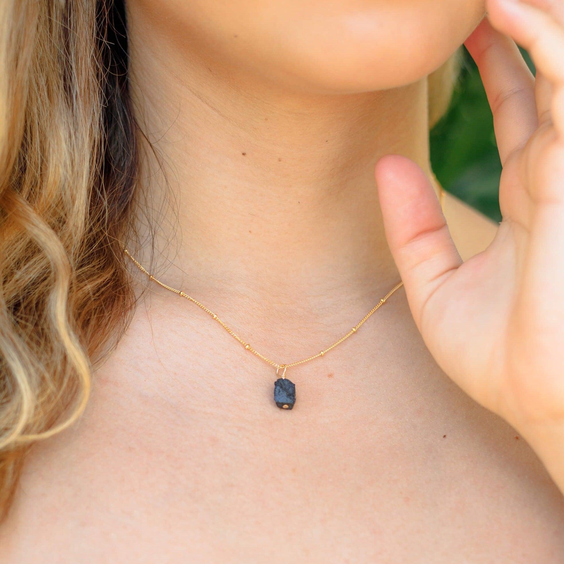 Natural Tiny Raw Black Tourmaline Pendant Necklace for Women - Healing Crystal Jewelry for Protection & Energy Cleansing | Perfect for Meditation, Yoga & Spiritual Gifts