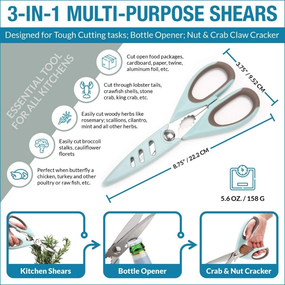 Premium Stainless Steel Kitchen Scissors - Heavy Duty Food Shears for Cutting Meat, Chicken, Fish, Vegetables & Herbs - Multipurpose Cooking Scissors - Perfect for Meal Prep, Butchering & Culinary Tasks