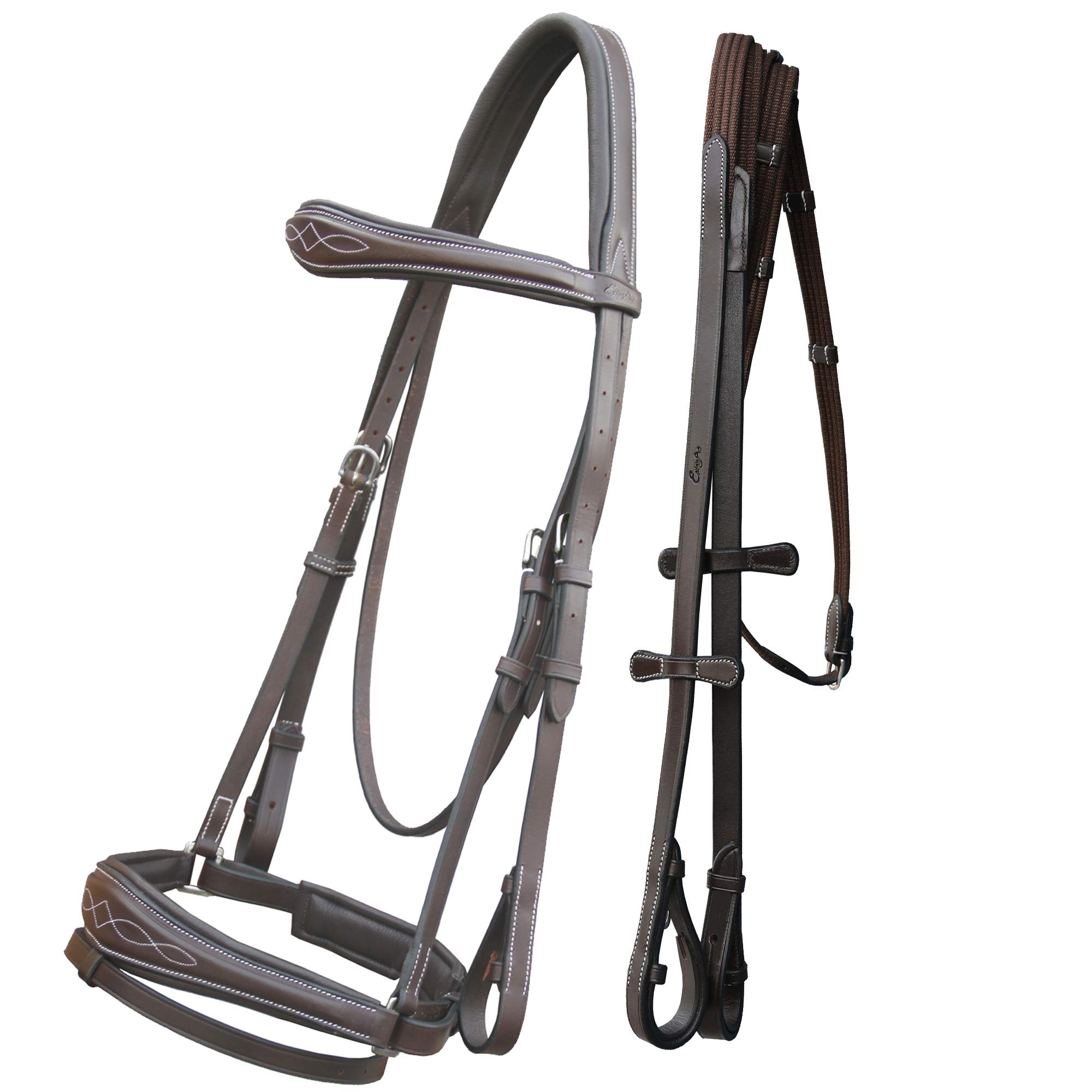 Exion Soft Padded Anatomic Dressage Bridle with Crank Noseband & Reins for Horses - Perfect for Training, Show Jumping & Equestrian Competitions