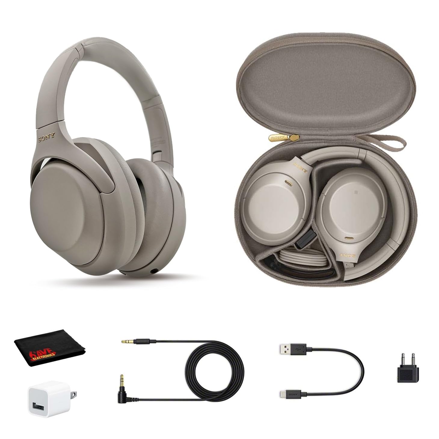 Sony WH-1000XM4 Wireless Noise Canceling Over-Ear Headphones with Built-in Mic, Alexa Voice Control, Hi-Res Audio - Silver (Includes USB Charger & Cleaning Cloth) - Perfect for Travel, Work & Home Office Use
