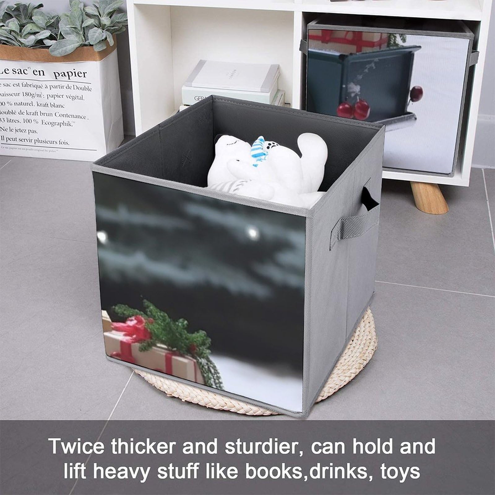 6-Pack Christmas Truck Collapsible Storage Bins with Handles - Large Closet Organizer Baskets for Clothing, Toys & Holiday Decor - Perfect for Home, Bedroom, Nursery and Holiday Storage Organization