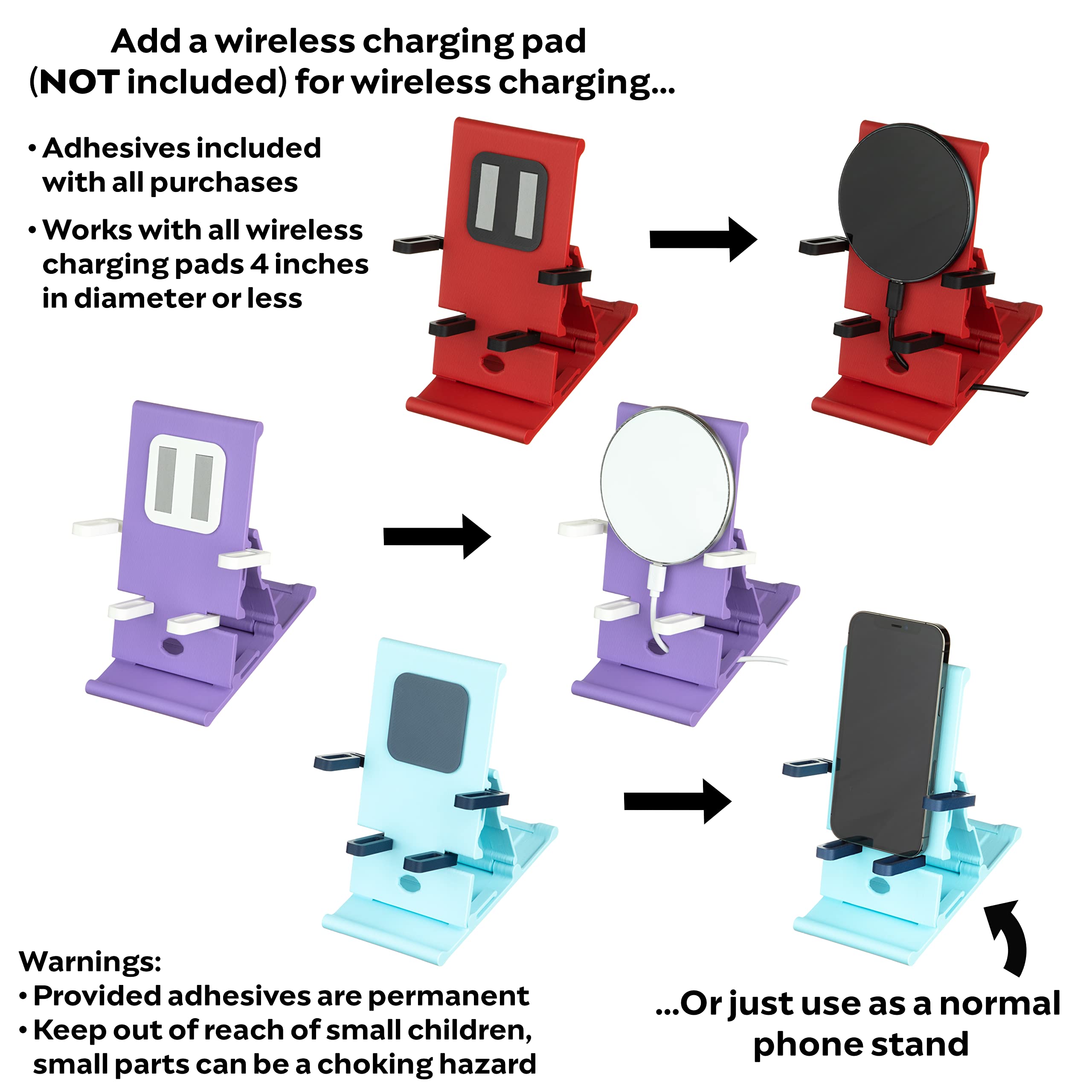 Premium Phone Stand with Wireless Charging - Made in USA (Black Rose) - Perfect for Home, Office & Travel Use