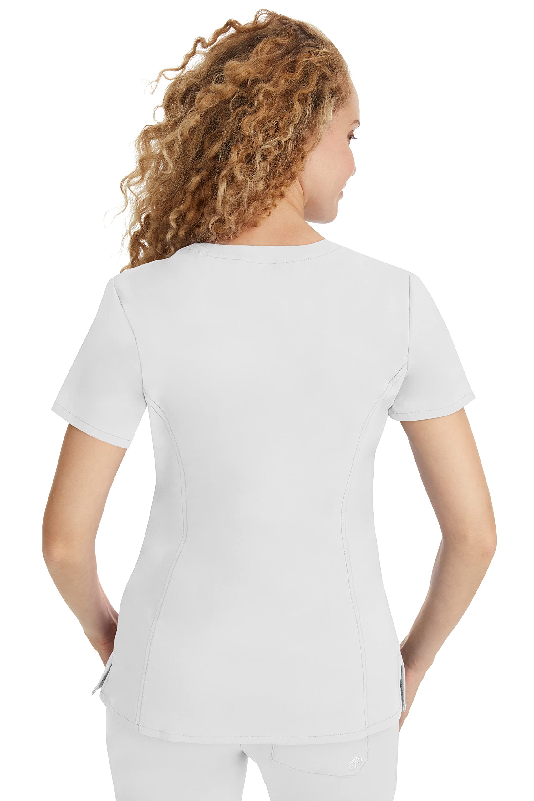 Women's Healing Hands Scrub Set - V-Neck Top with 5 Pockets & 2-Way Stretch Taylor Pants (White, Size L Top/L Tall Pant) | Comfortable Medical Uniform for Nurses, Doctors & Healthcare Professionals