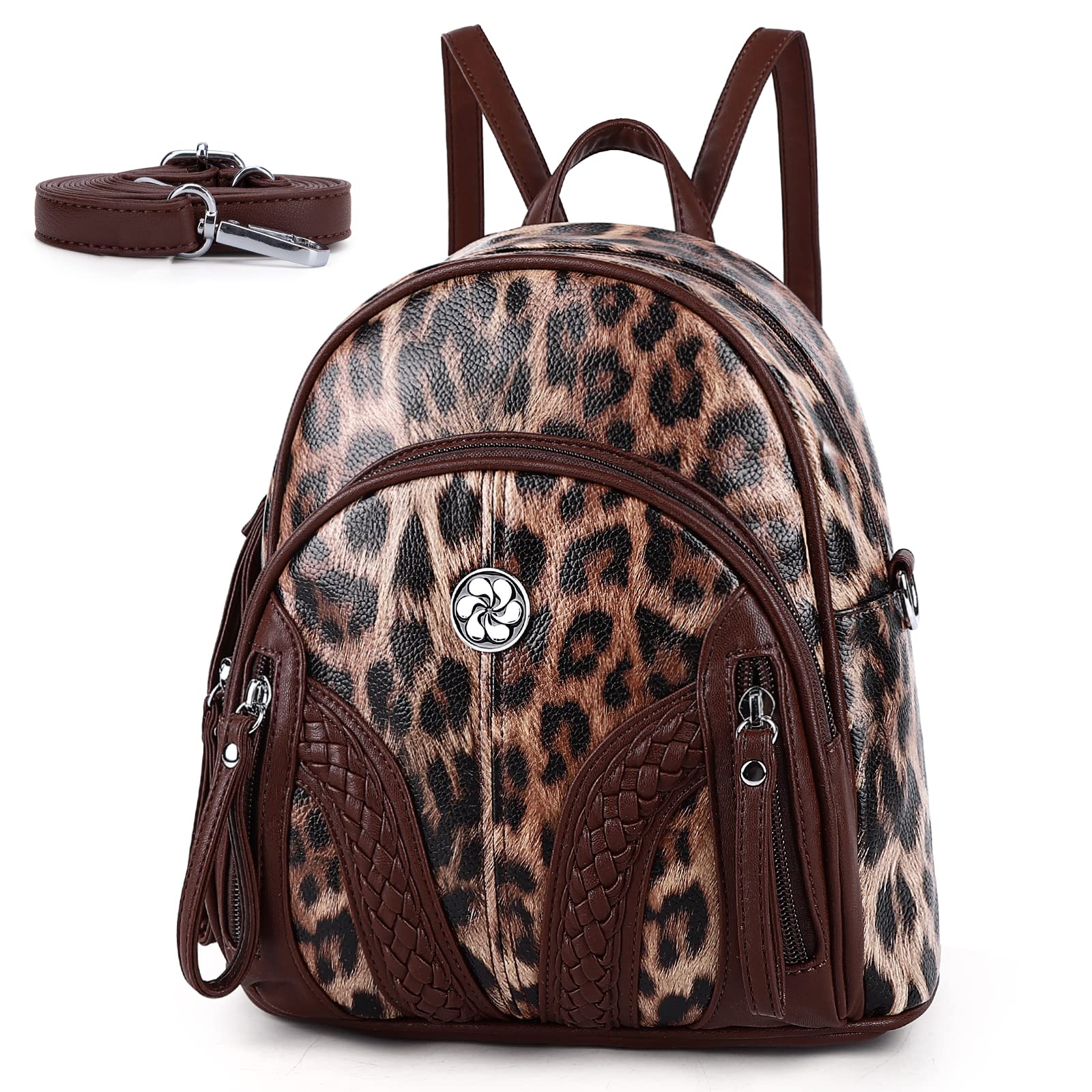 AngelKiss Women's Mini Backpack Purse - Anti-Theft Soft Leather Shoulder Bag for Women & Girls, Fashionable Casual Satchel (Brown Leopard Print) - Perfect for Travel, Shopping & Daily Use